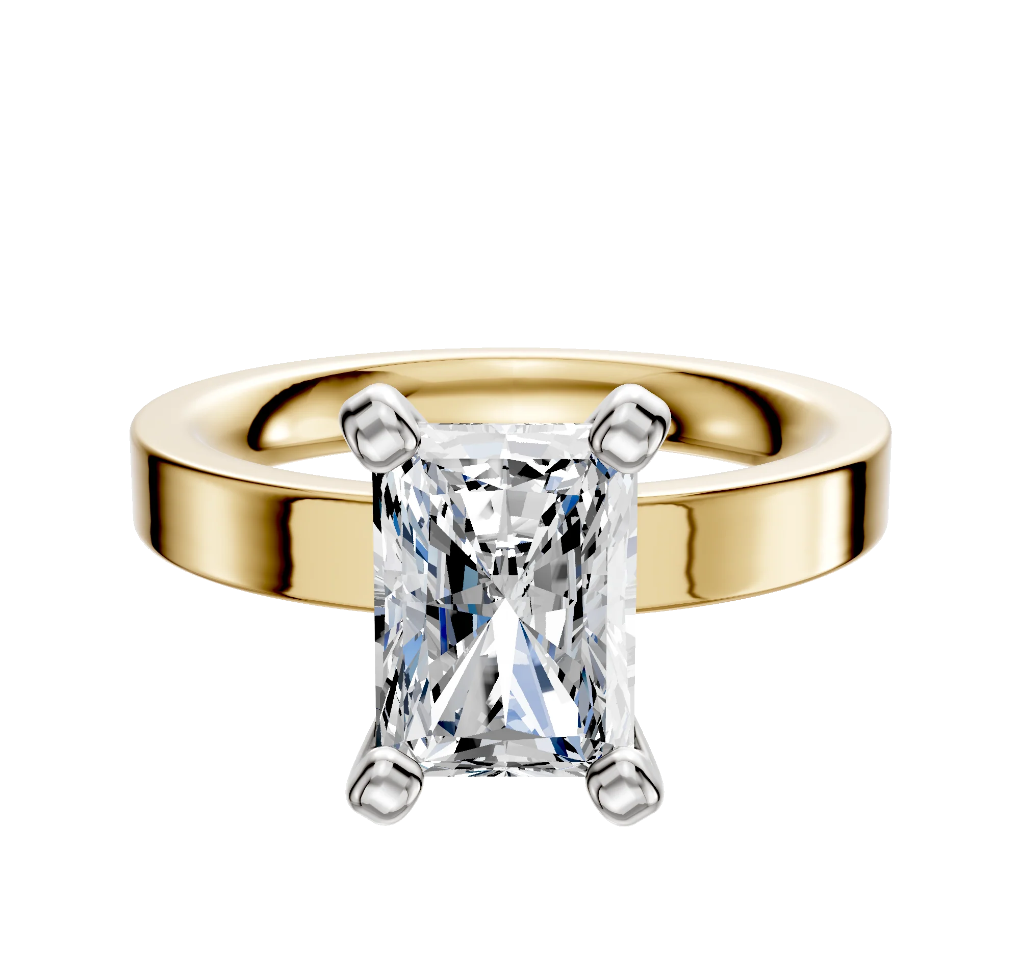 18K Two Tone 4 Prong Classic Flat 3.0mm Engagement Ring