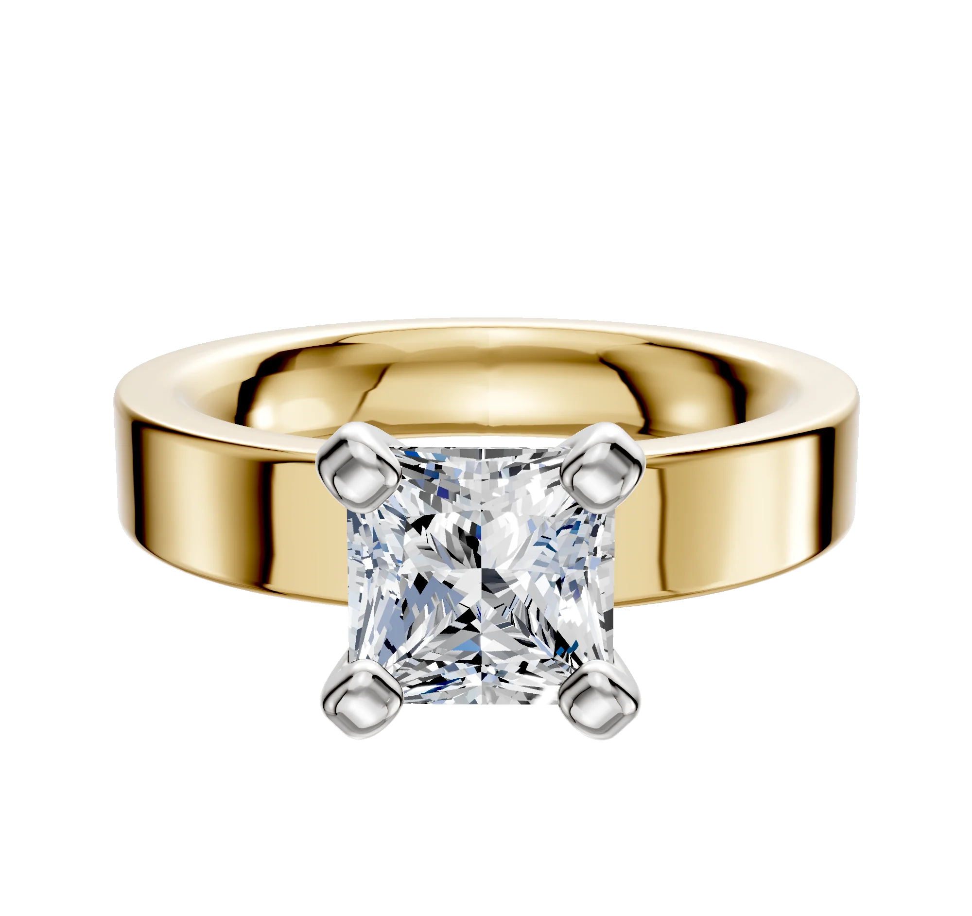 18K Two Tone 4 Prong Classic Flat 4.0mm Engagement Ring
