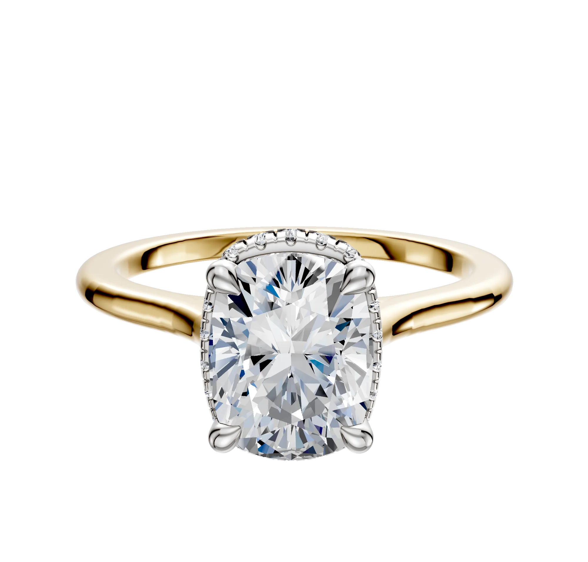 18K Two Tone 4 Prong Collar Cathedral Dome 1.5mm Engagement Ring