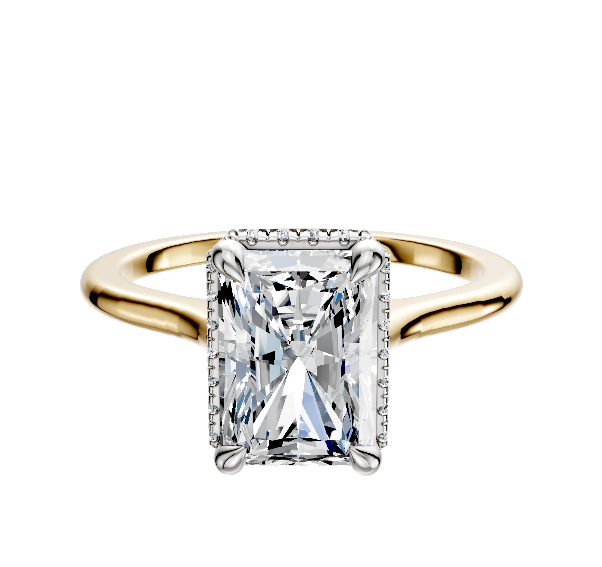 18K Two Tone 4 Prong Collar Cathedral Dome 1.5mm Engagement Ring