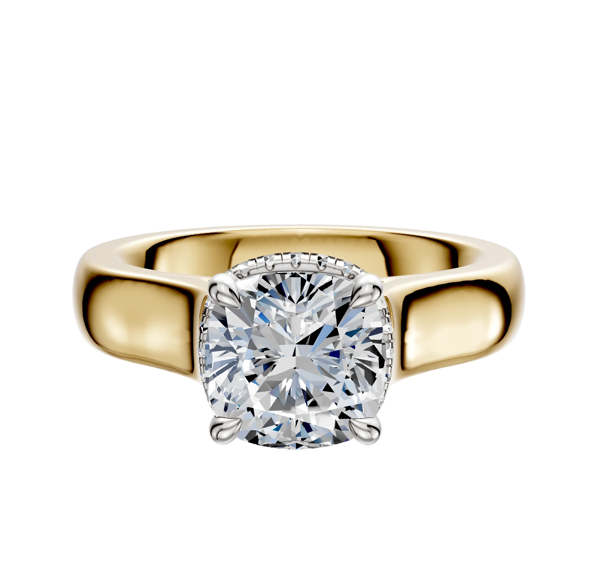18K Two Tone 4 Prong Collar Cathedral Dome 4.0mm Engagement Ring