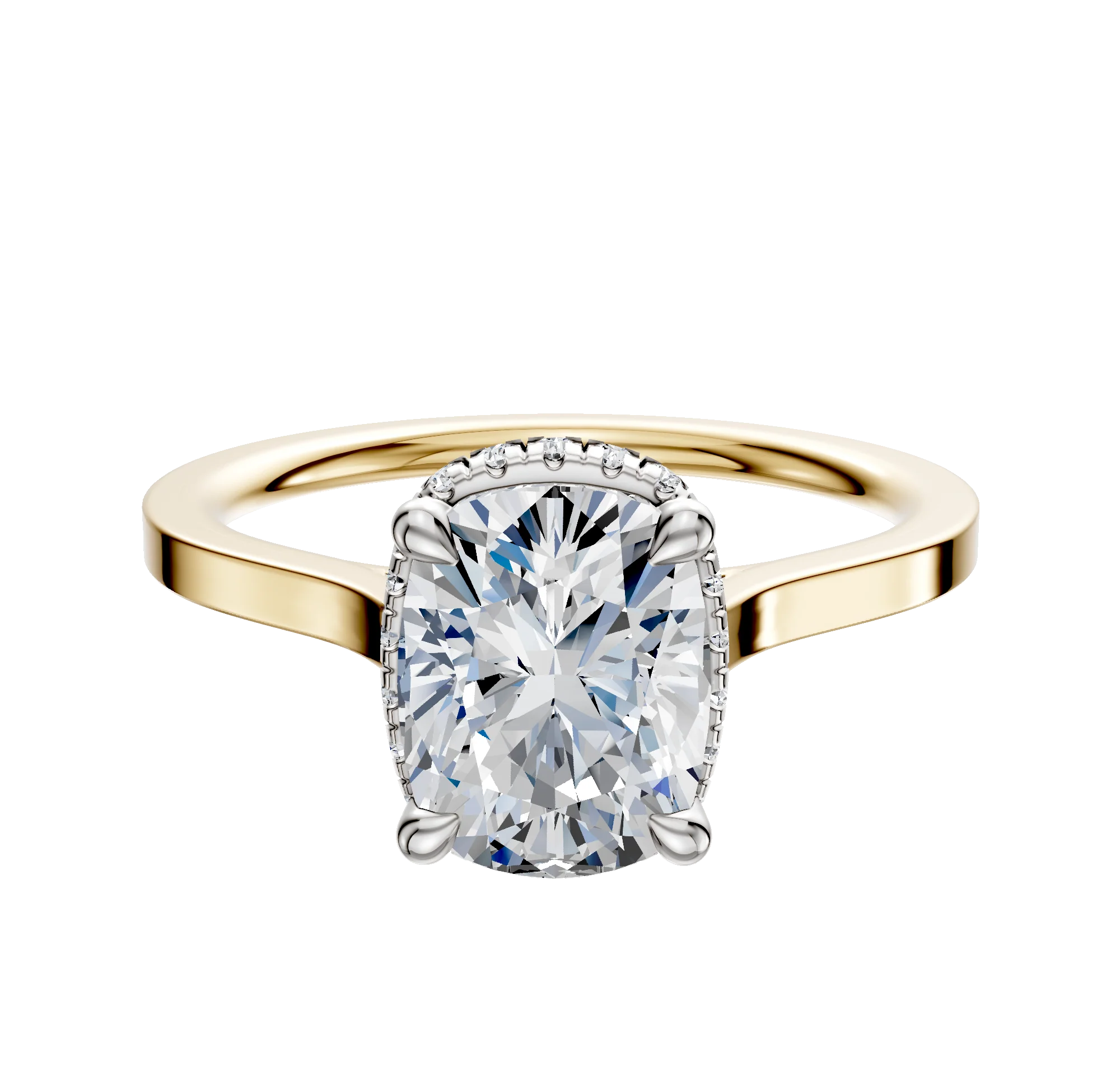 18K Two Tone 4 Prong Collar Cathedral Flat 1.5mm Engagement Ring