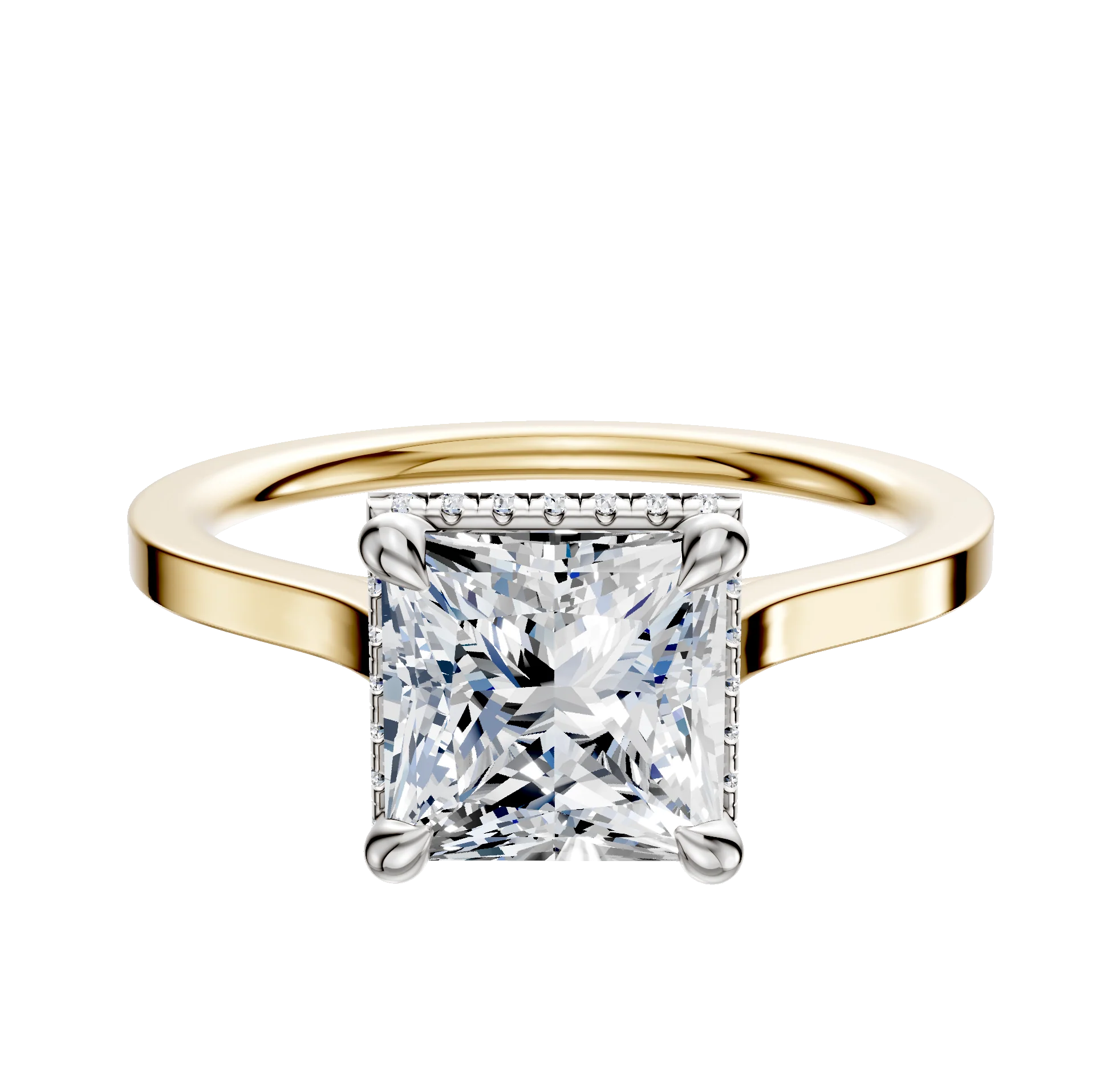 18K Two Tone 4 Prong Collar Cathedral Flat 1.5mm Engagement Ring
