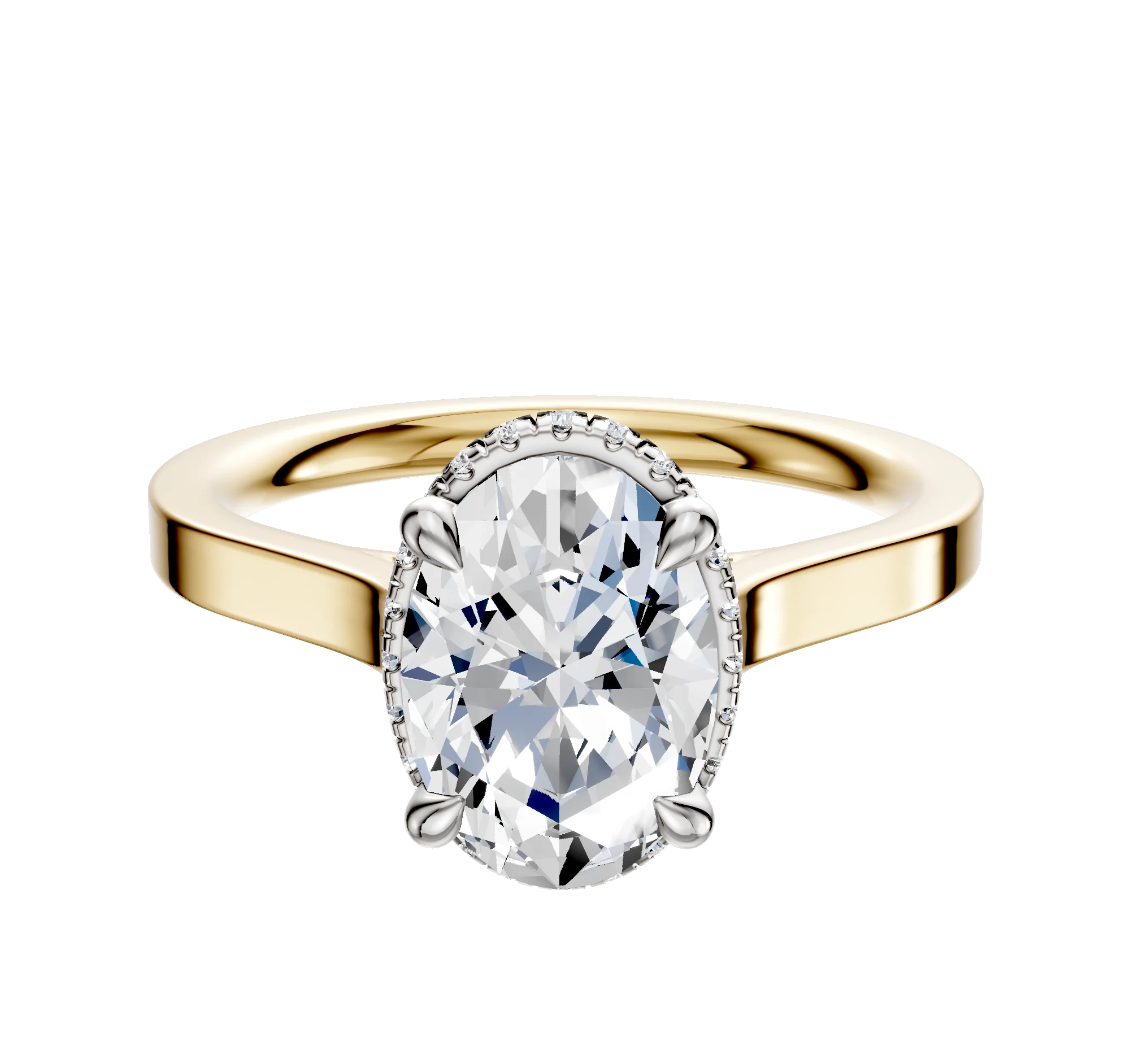 18K Two Tone 4 Prong Collar Cathedral Flat 2.0mm Engagement Ring