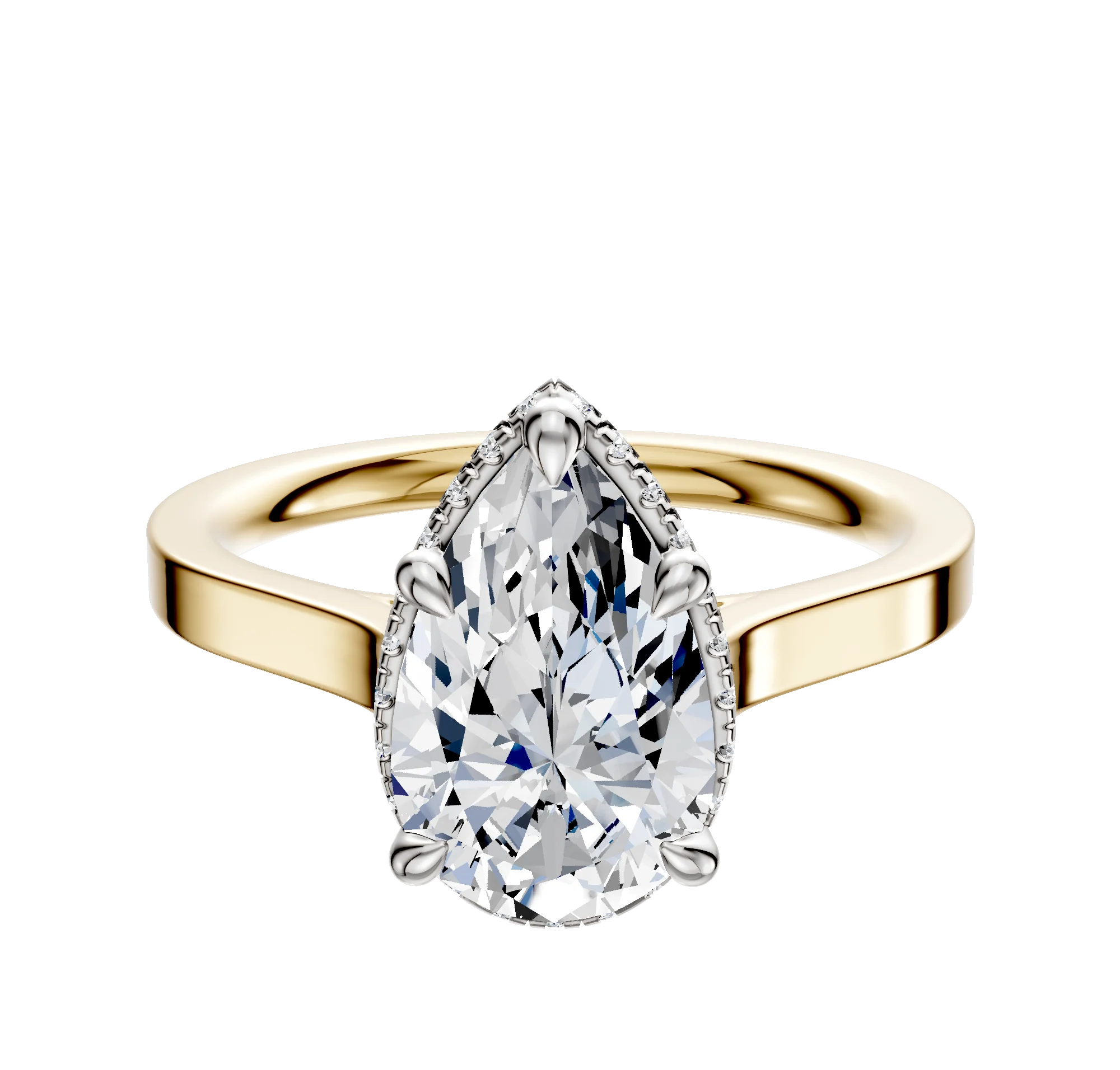 18K Two Tone 4 Prong Collar Cathedral Flat 2.0mm Engagement Ring