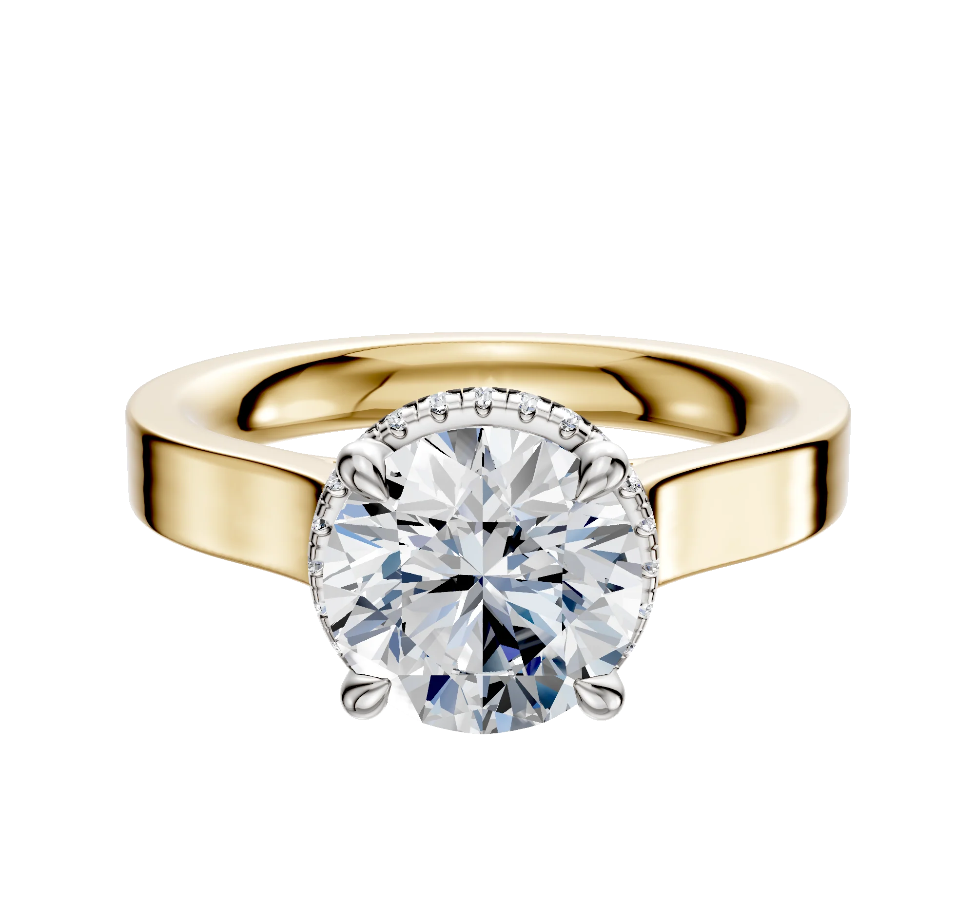 18K Two Tone 4 Prong Collar Cathedral Flat 3.0mm Engagement Ring