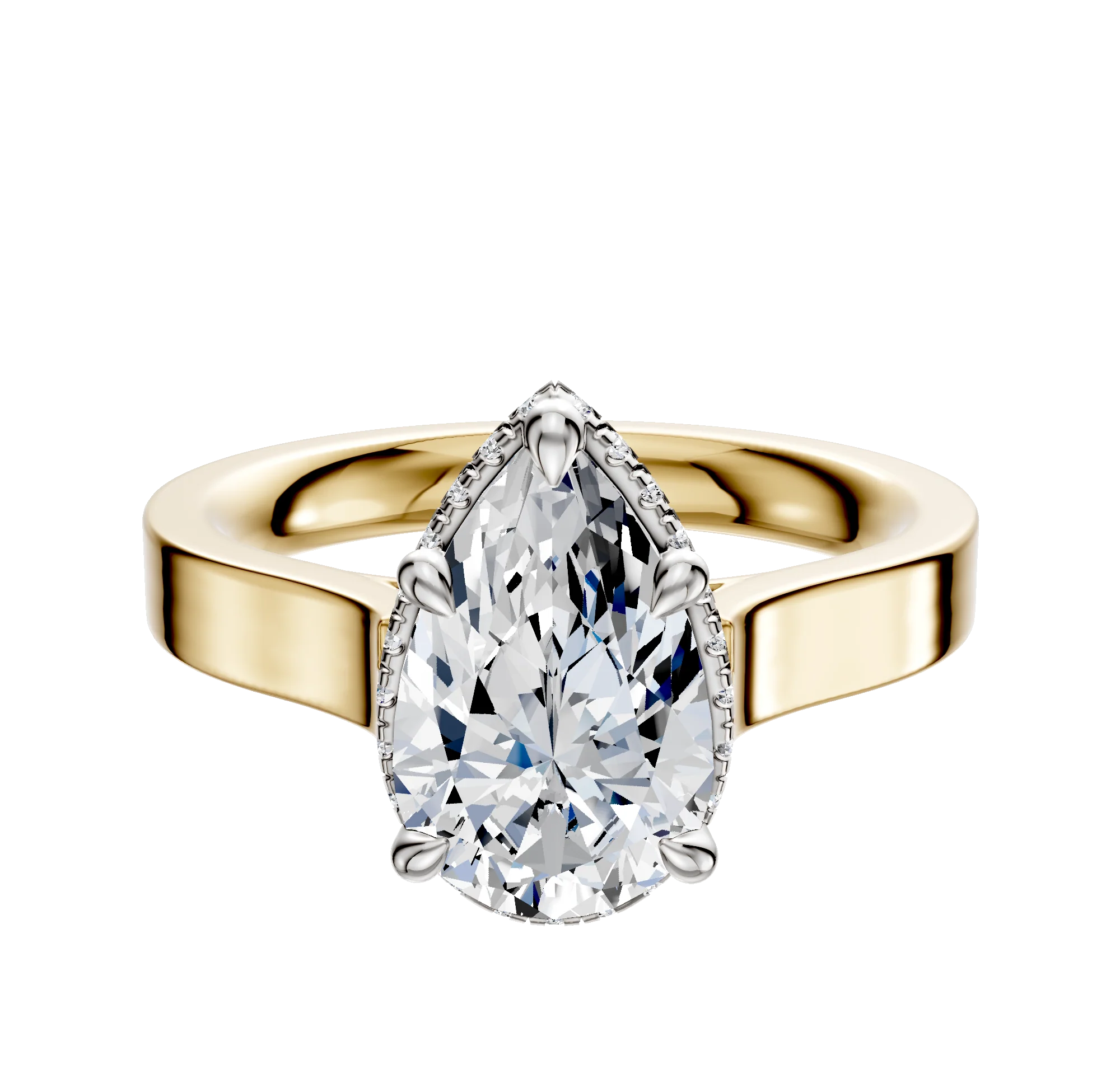 18K Two Tone 4 Prong Collar Cathedral Flat 3.0mm Engagement Ring