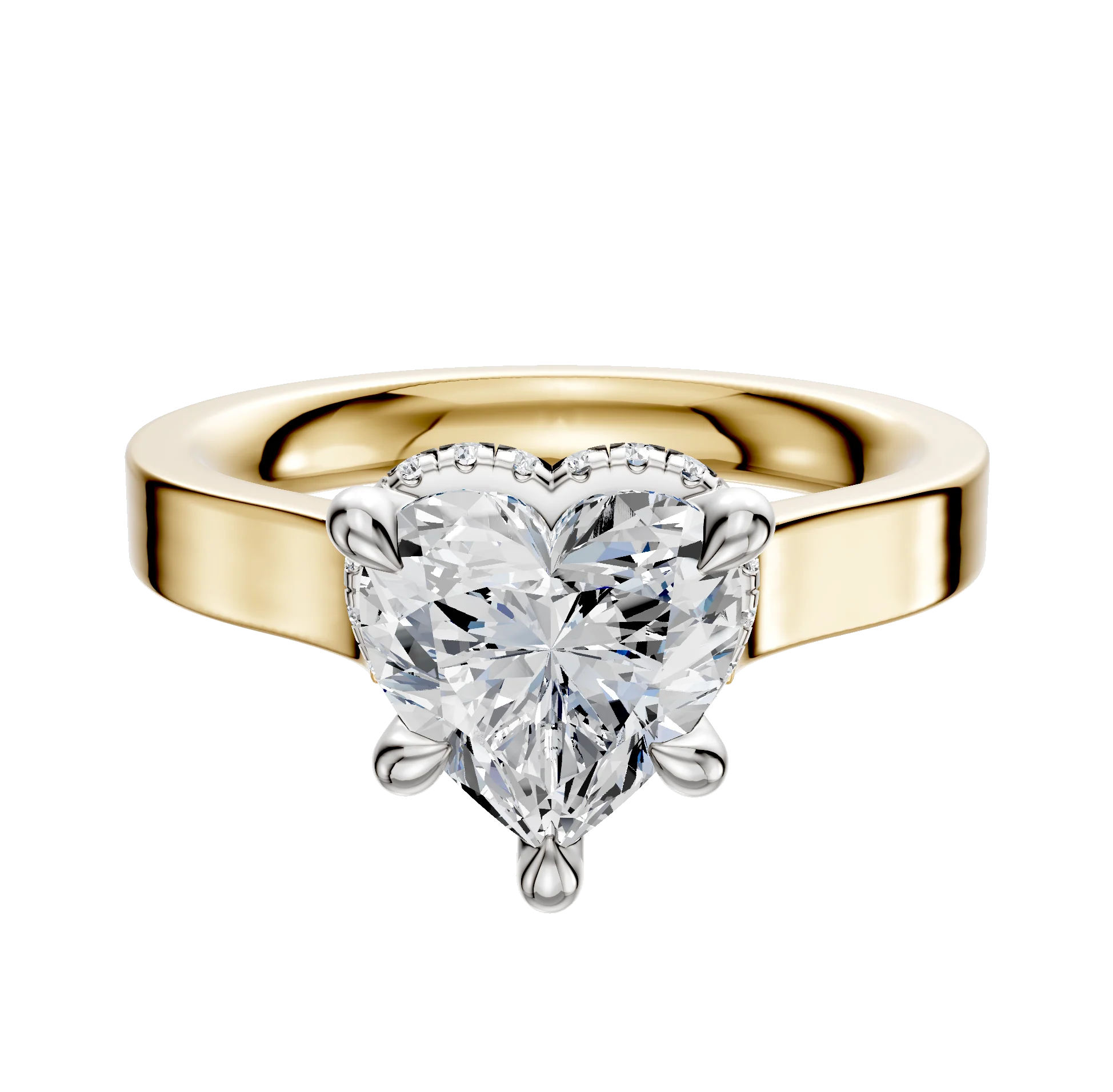 18K Two Tone 4 Prong Collar Cathedral Flat 3.0mm Engagement Ring