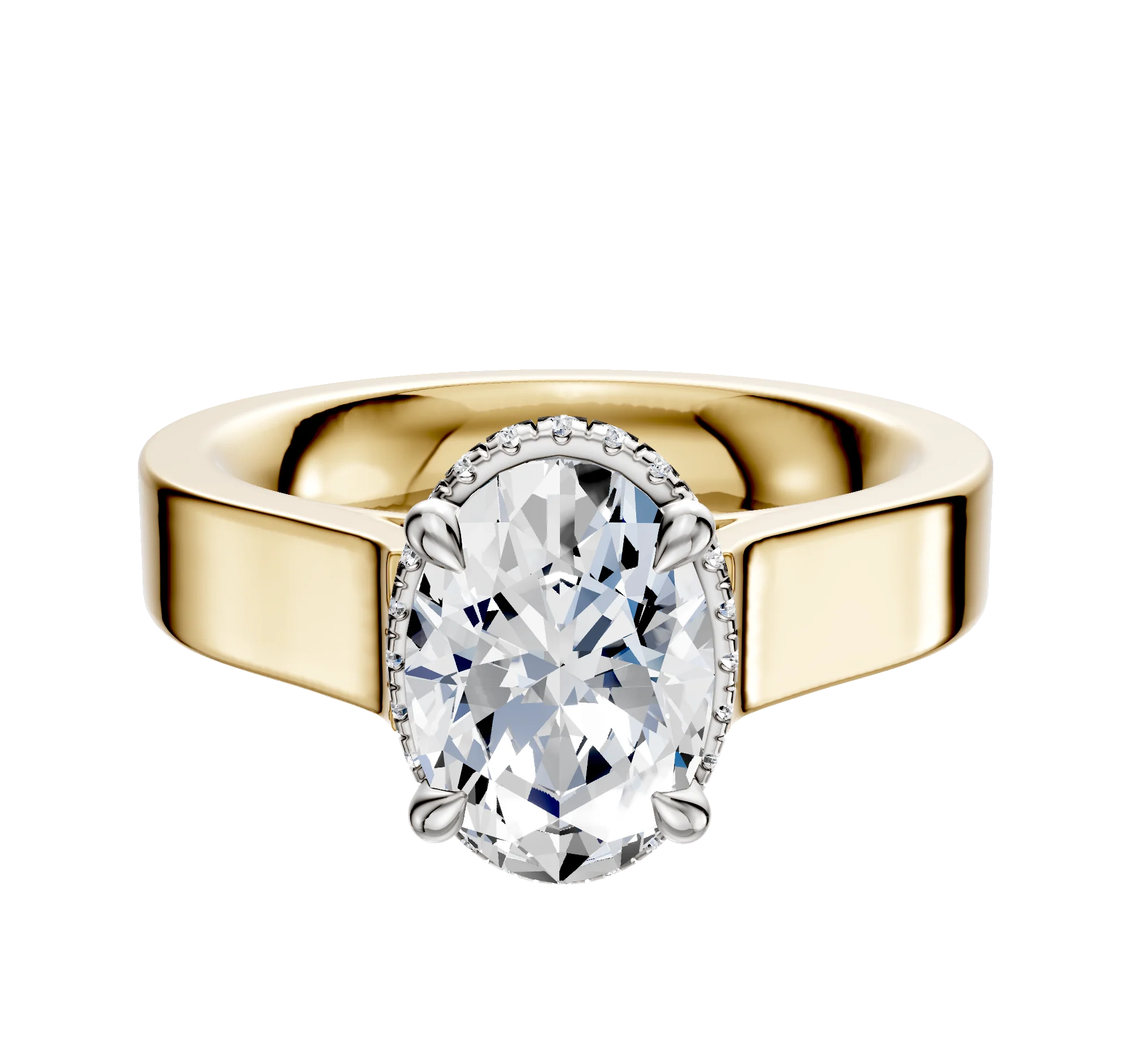 18K Two Tone 4 Prong Collar Cathedral Flat 4.0mm Engagement Ring