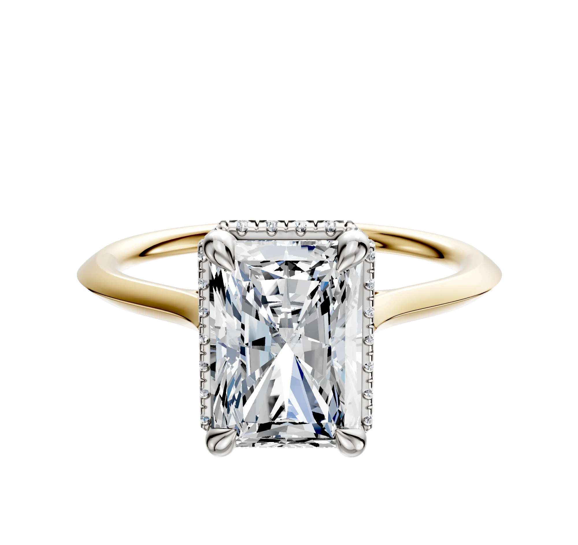 18K Two Tone 4 Prong Collar Cathedral Knife Edge 1.5mm Engagement Ring