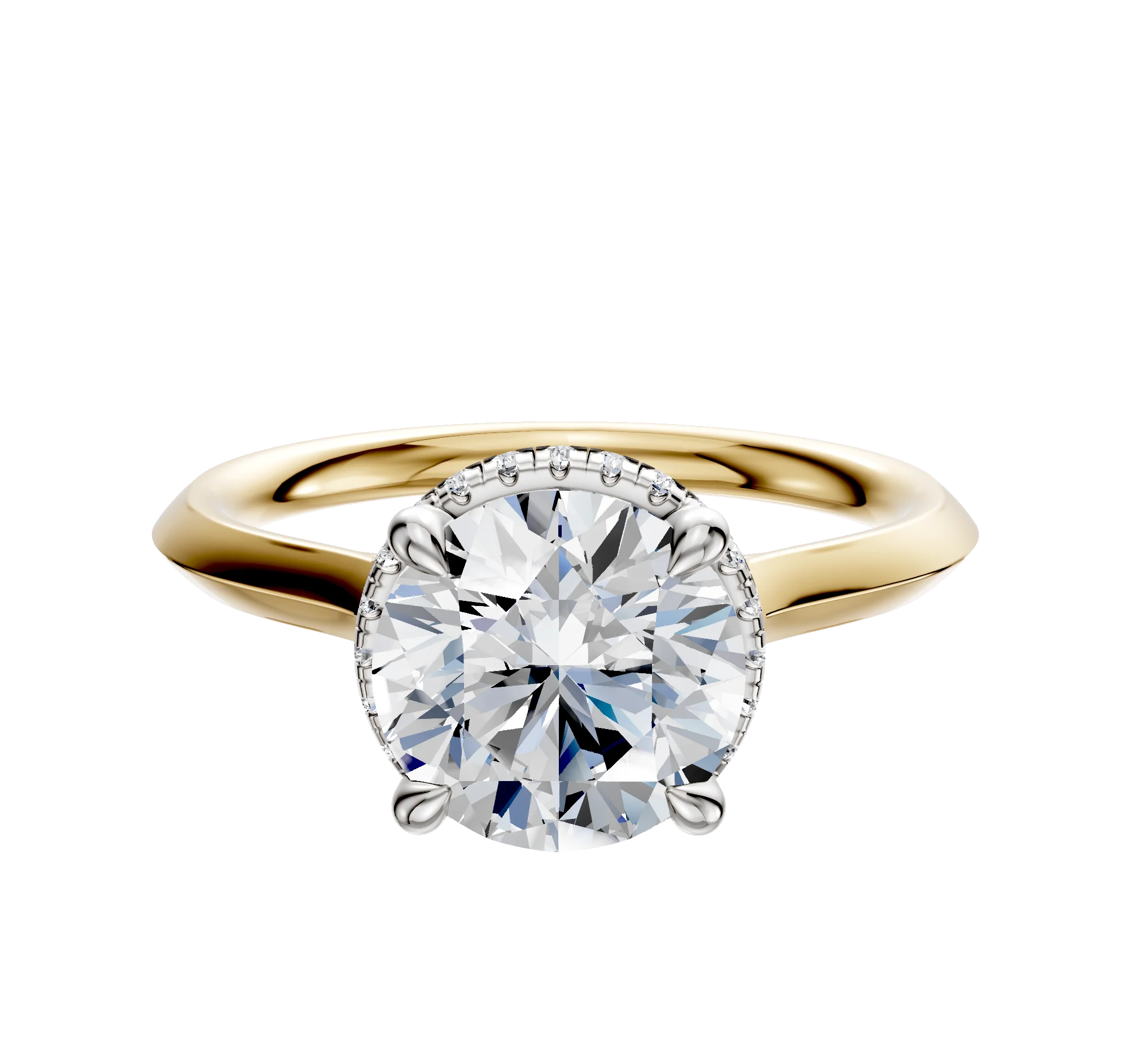 18K Two Tone 4 Prong Collar Cathedral Knife Edge 2.0mm Engagement Ring