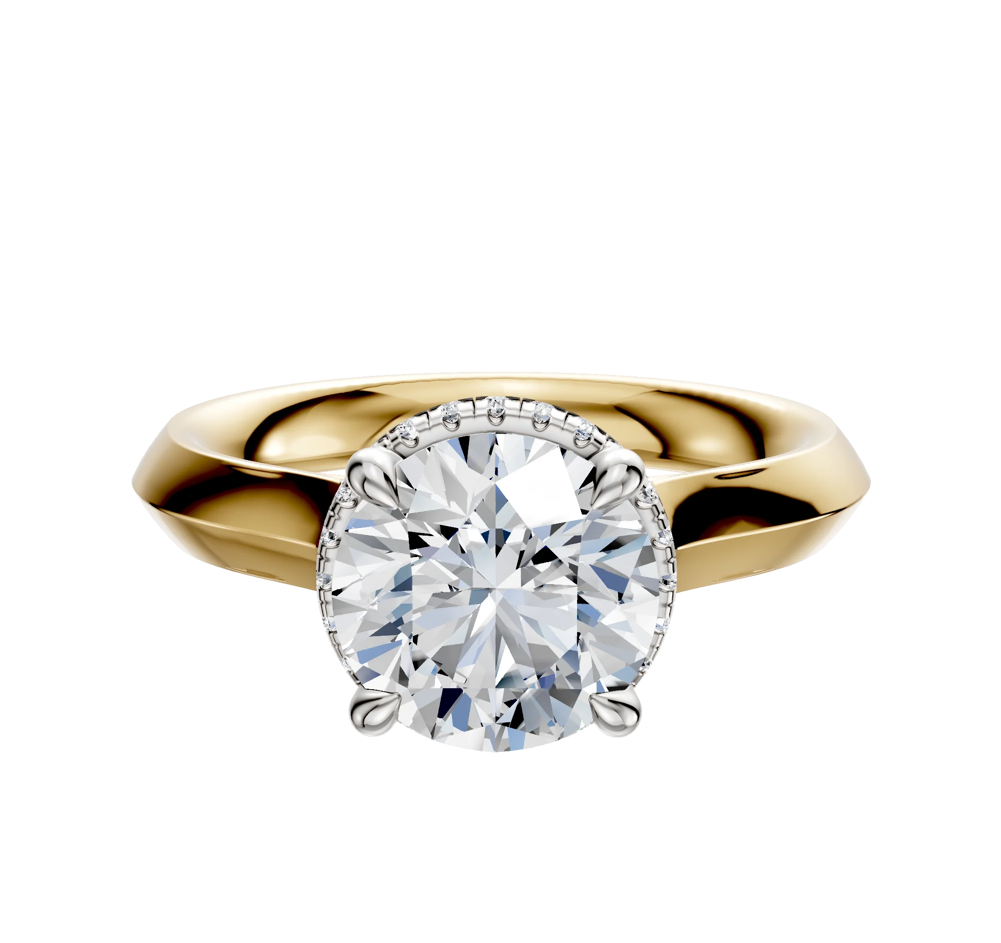 18K Two Tone 4 Prong Collar Cathedral Knife Edge 3.0mm Engagement Ring