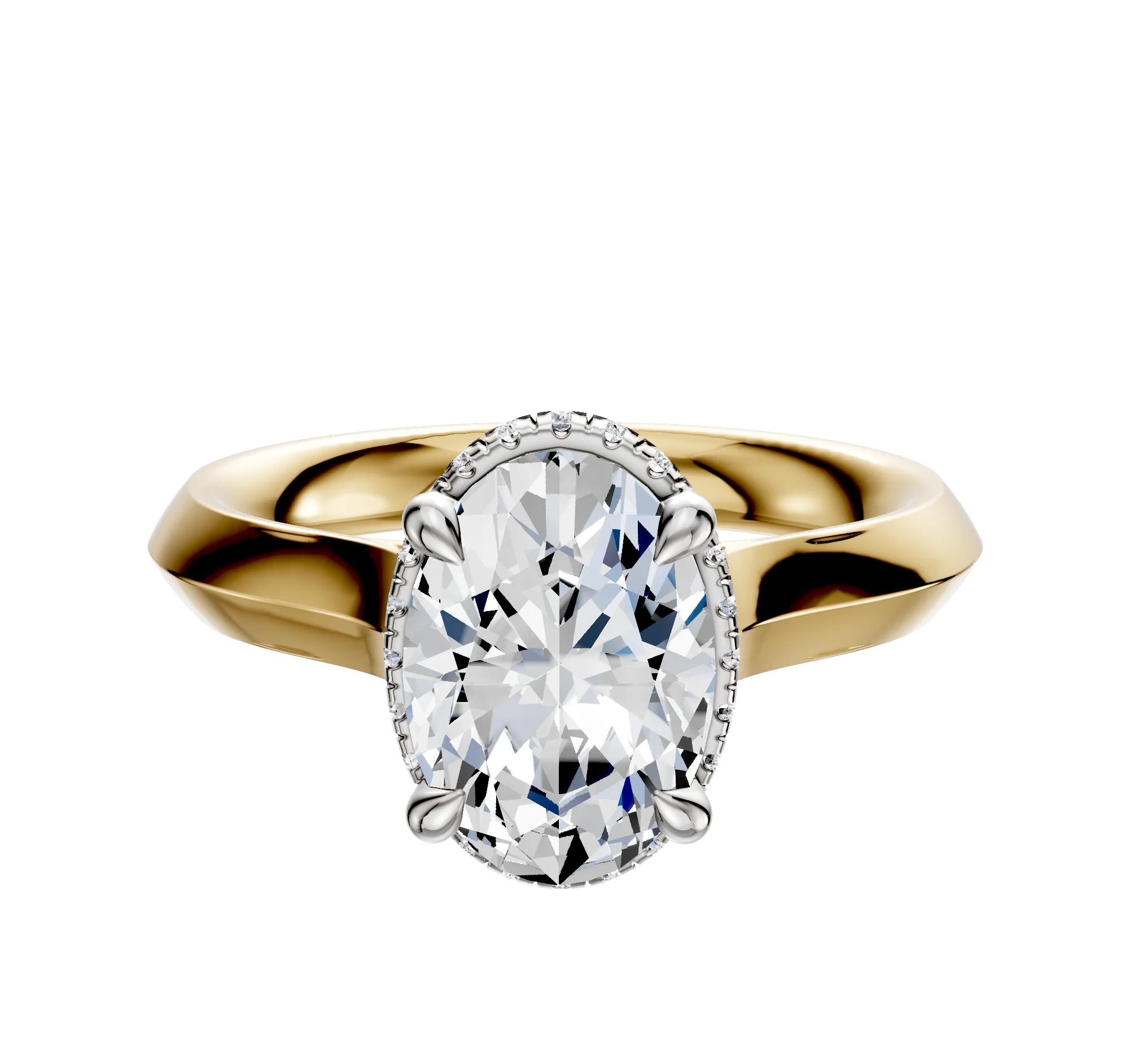 18K Two Tone 4 Prong Collar Cathedral Knife Edge 3.0mm Engagement Ring