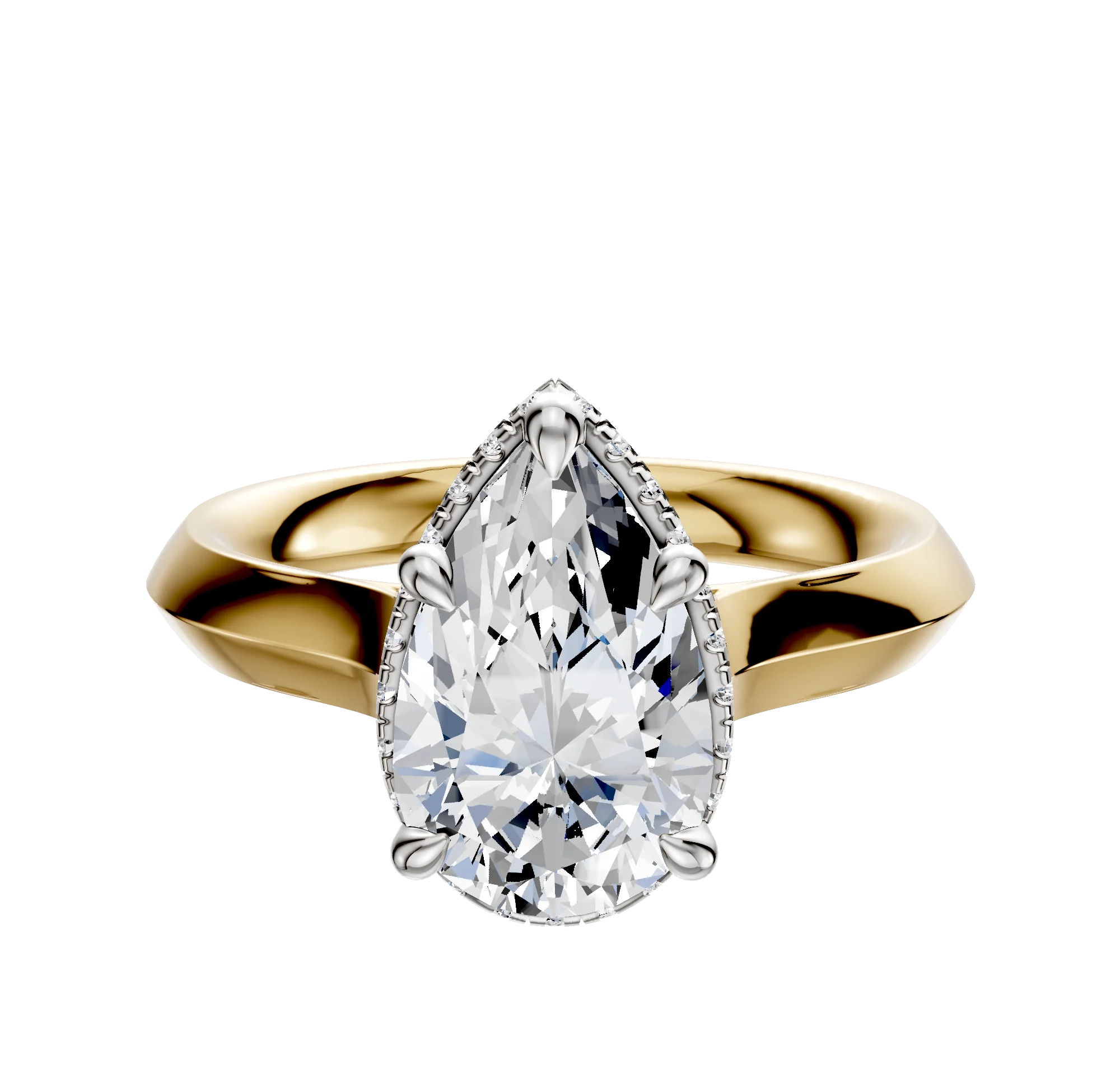 18K Two Tone 4 Prong Collar Cathedral Knife Edge 3.0mm Engagement Ring