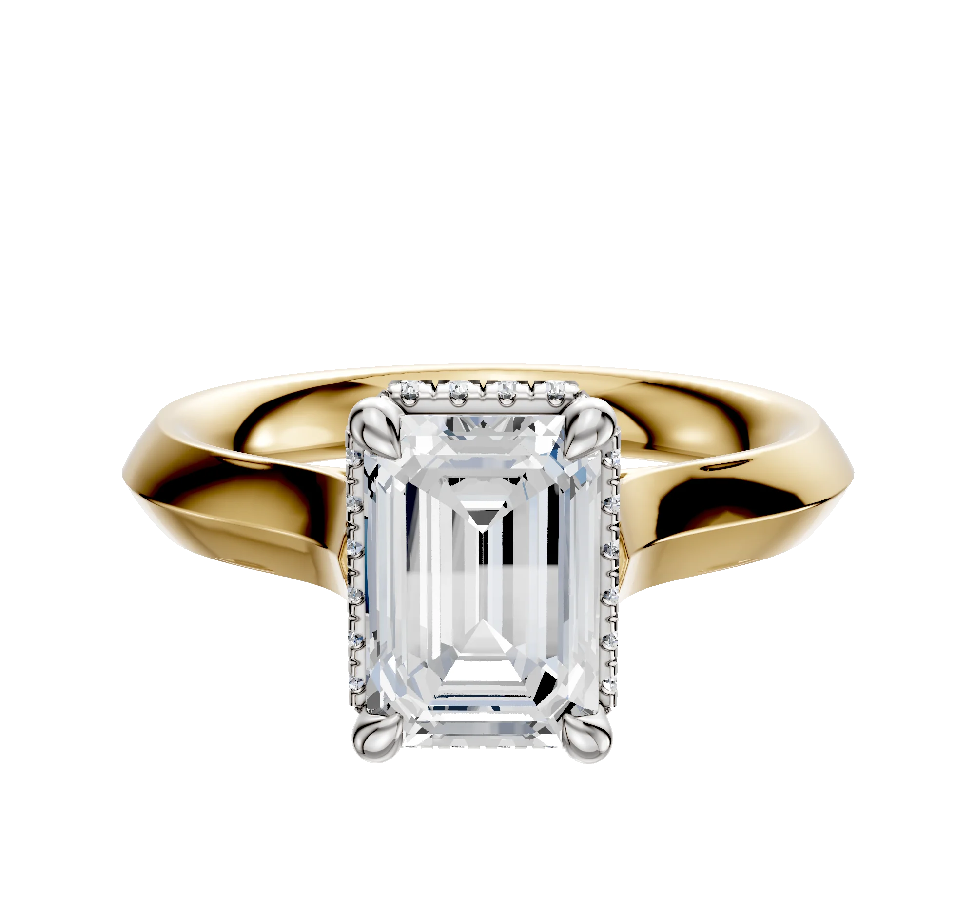 18K Two Tone 4 Prong Collar Cathedral Knife Edge 3.0mm Engagement Ring
