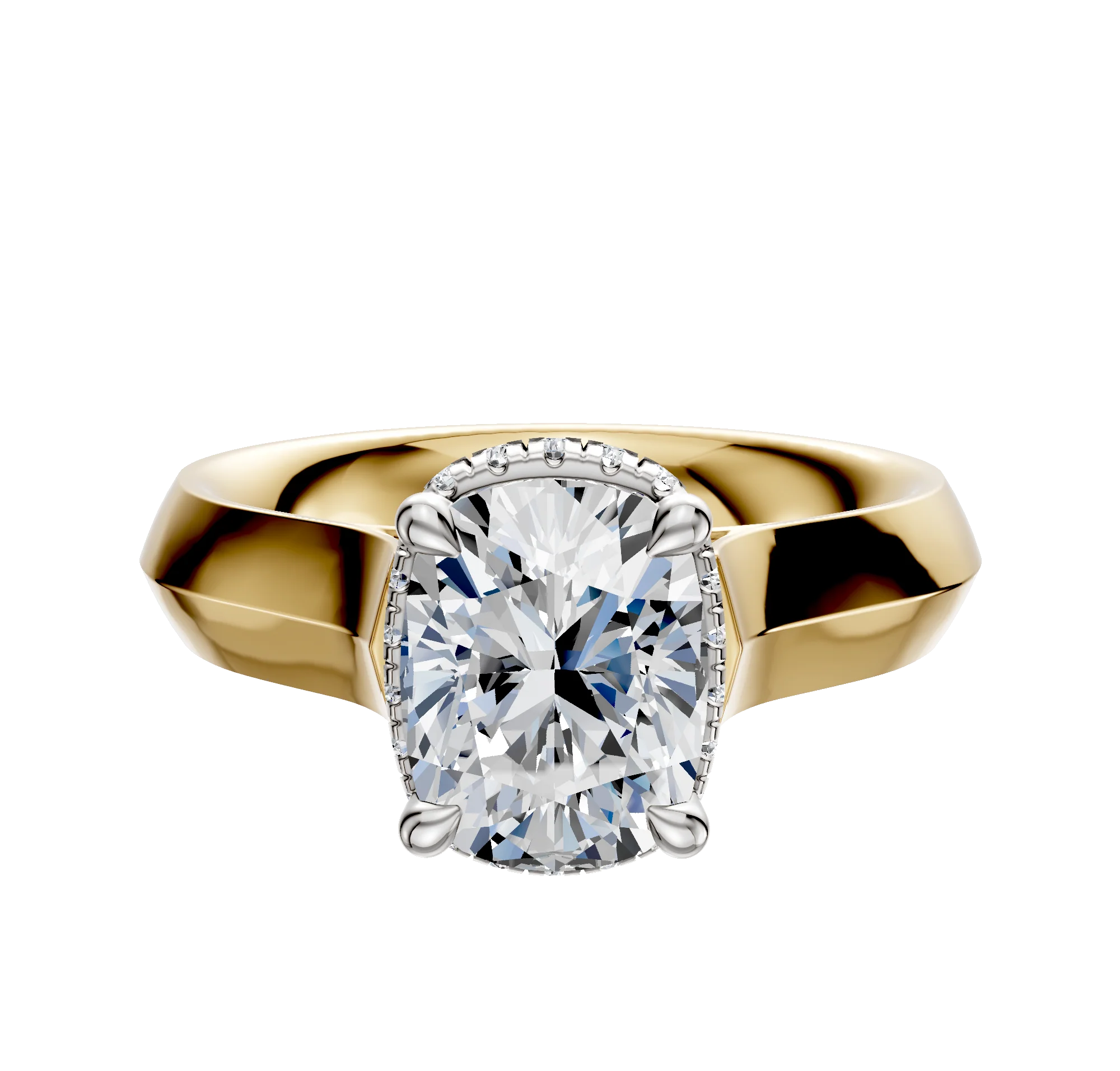 18K Two Tone 4 Prong Collar Cathedral Knife Edge 4.0mm Engagement Ring