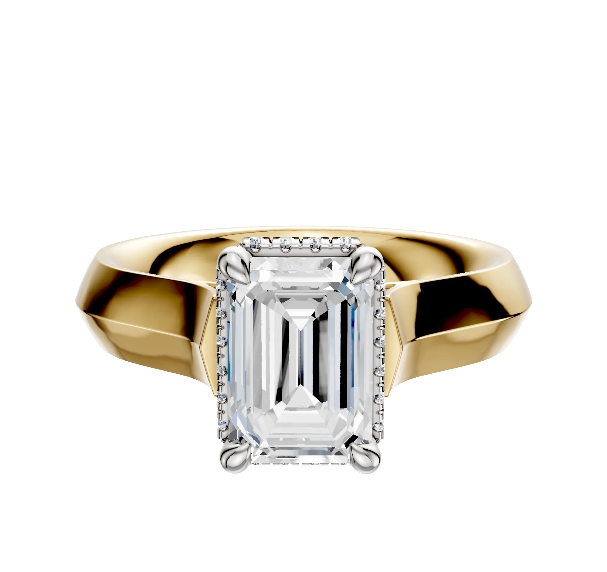 18K Two Tone 4 Prong Collar Cathedral Knife Edge 4.0mm Engagement Ring