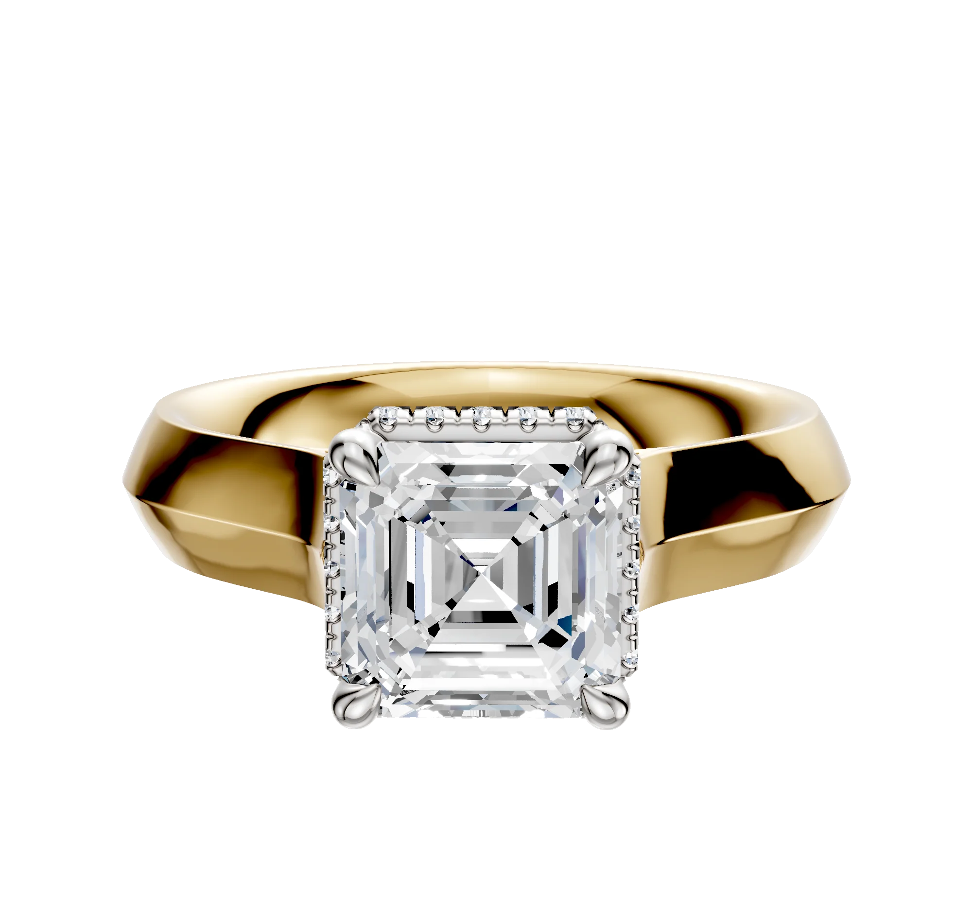 18K Two Tone 4 Prong Collar Cathedral Knife Edge 4.0mm Engagement Ring