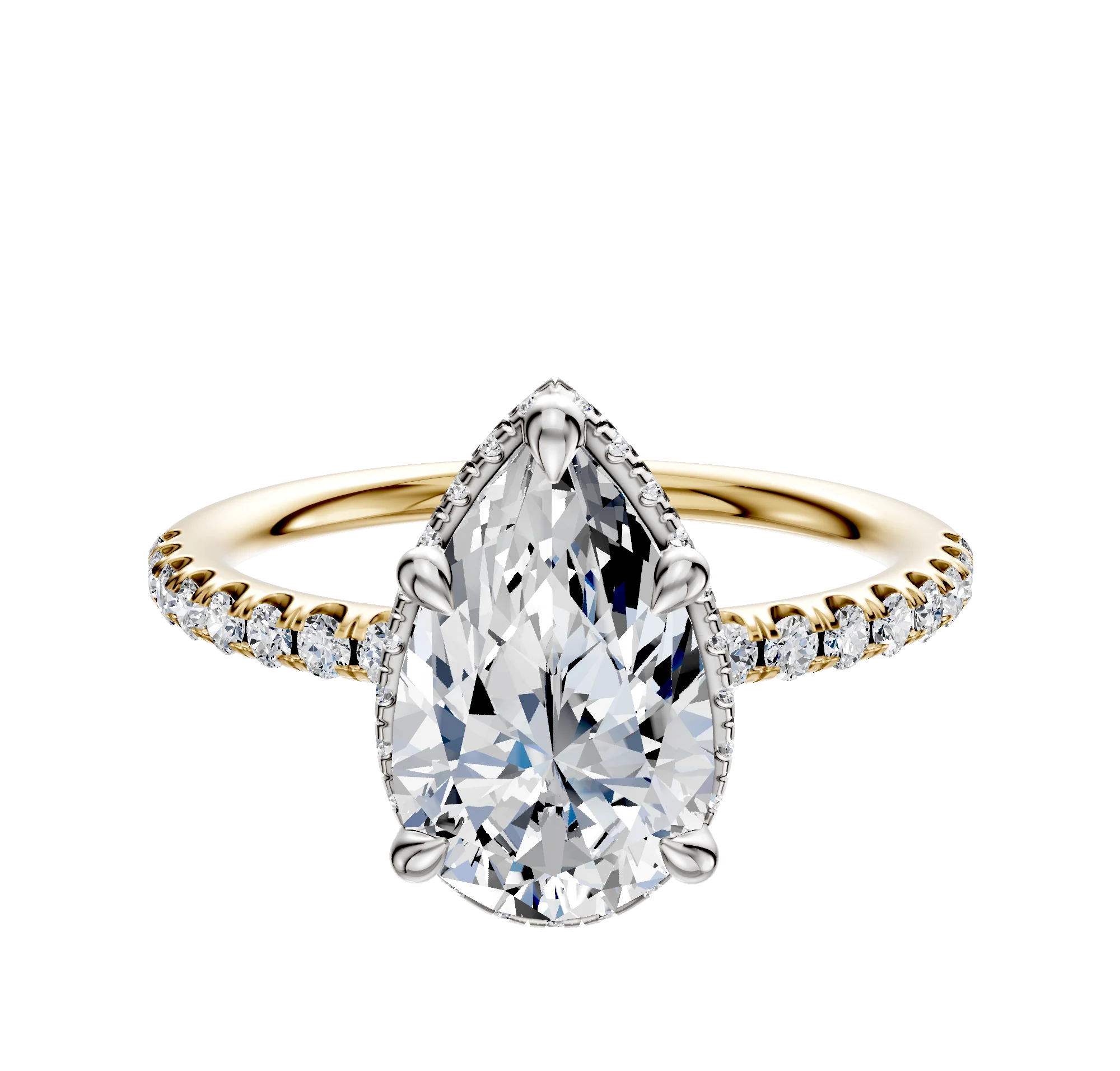 18K Two Tone 4 Prong Collar Classic Dome 1-Row-Pave 2.5mm Engagement Ring