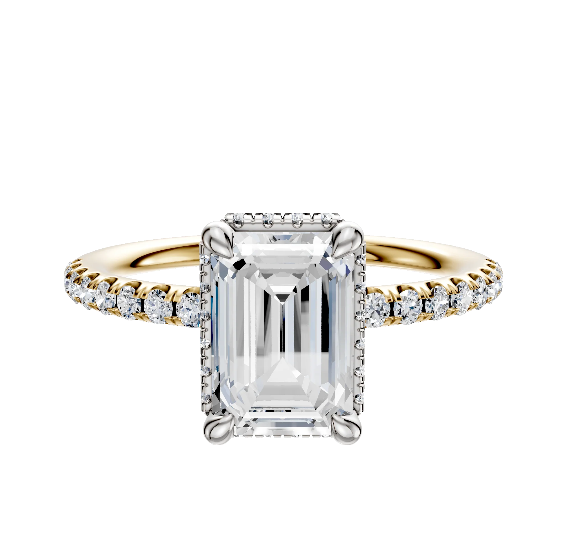 18K Two Tone 4 Prong Collar Classic Dome 1-Row-Pave 2.5mm Engagement Ring