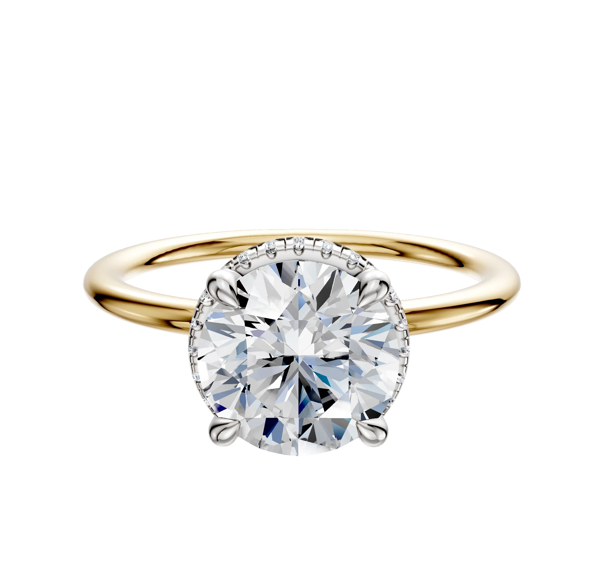 18K Two Tone 4 Prong Collar Classic Dome 1.5mm Engagement Ring