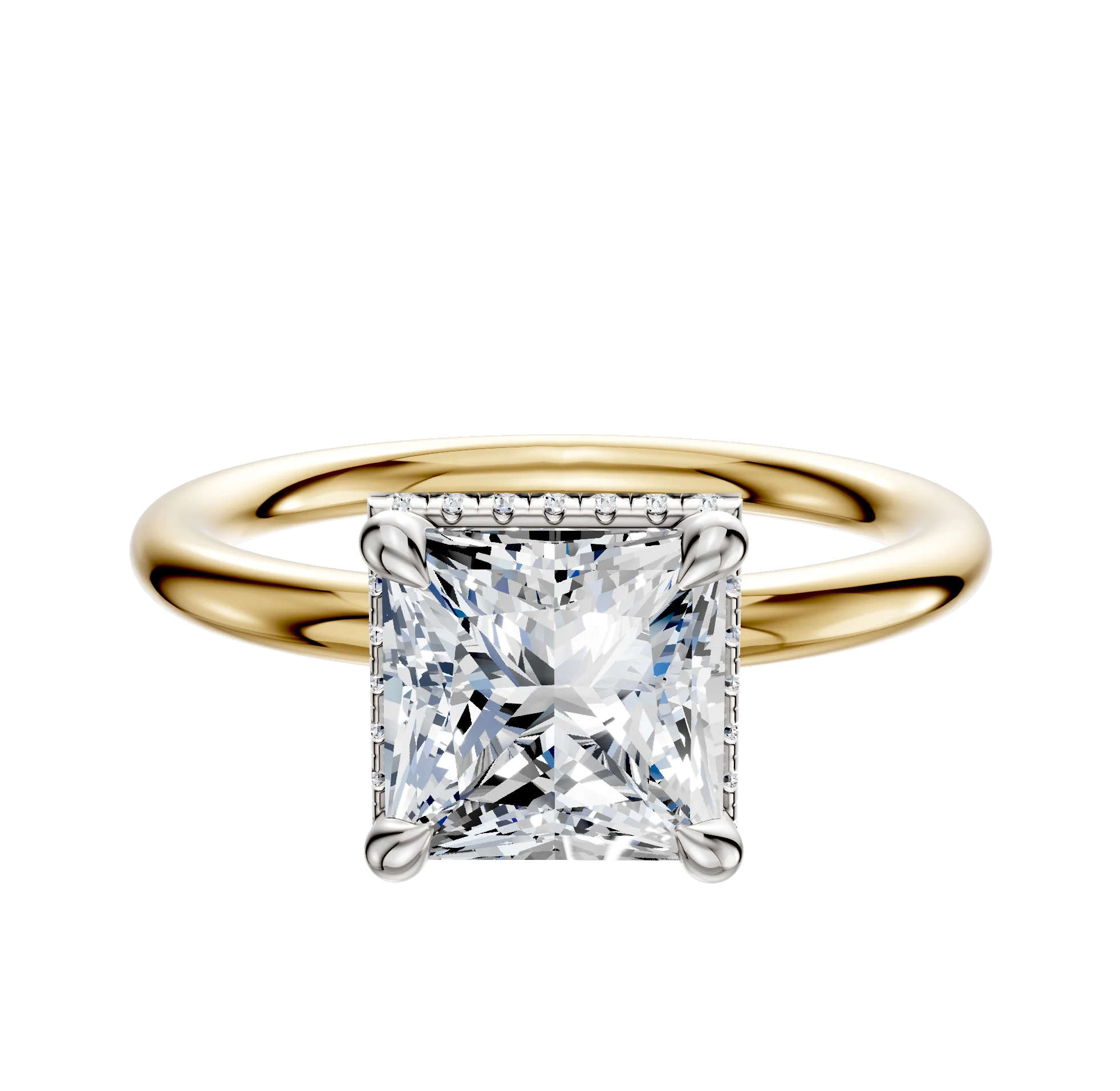 18K Two Tone 4 Prong Collar Classic Dome 2.0mm Engagement Ring