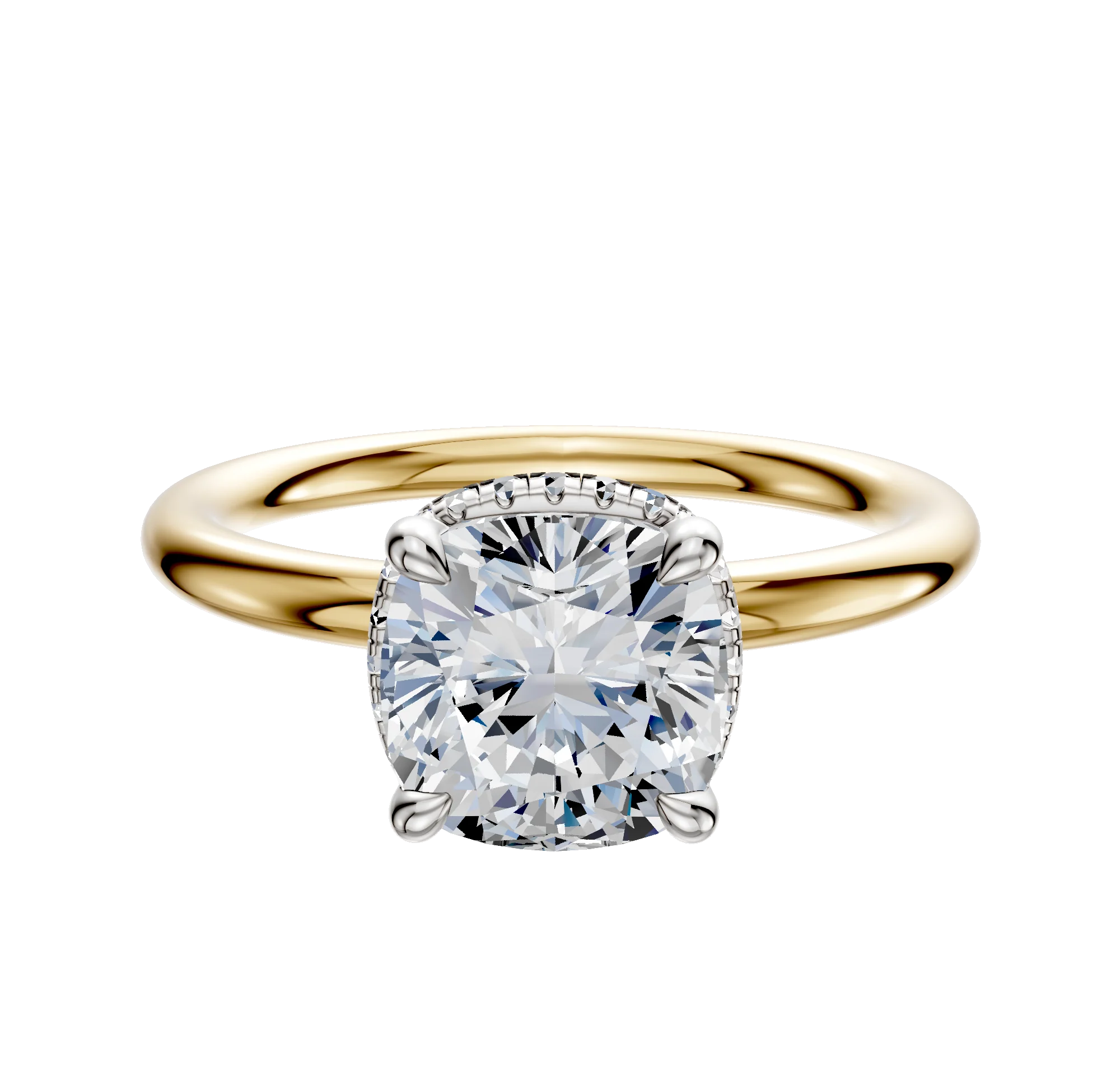 18K Two Tone 4 Prong Collar Classic Dome 2.0mm Engagement Ring