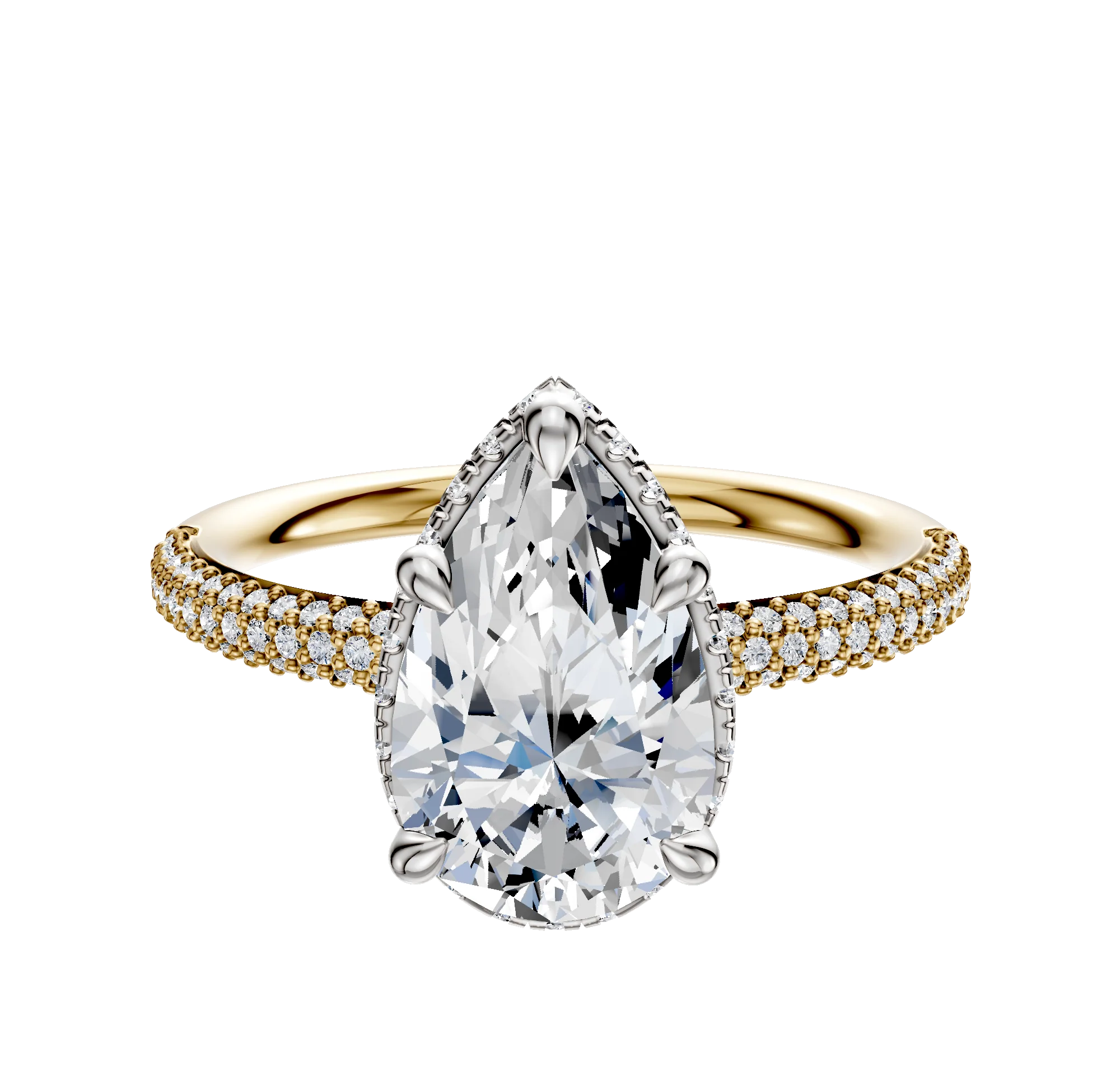 18K Two Tone 4 Prong Collar Classic Dome 3-Row-Pave 2.0mm Engagement Ring