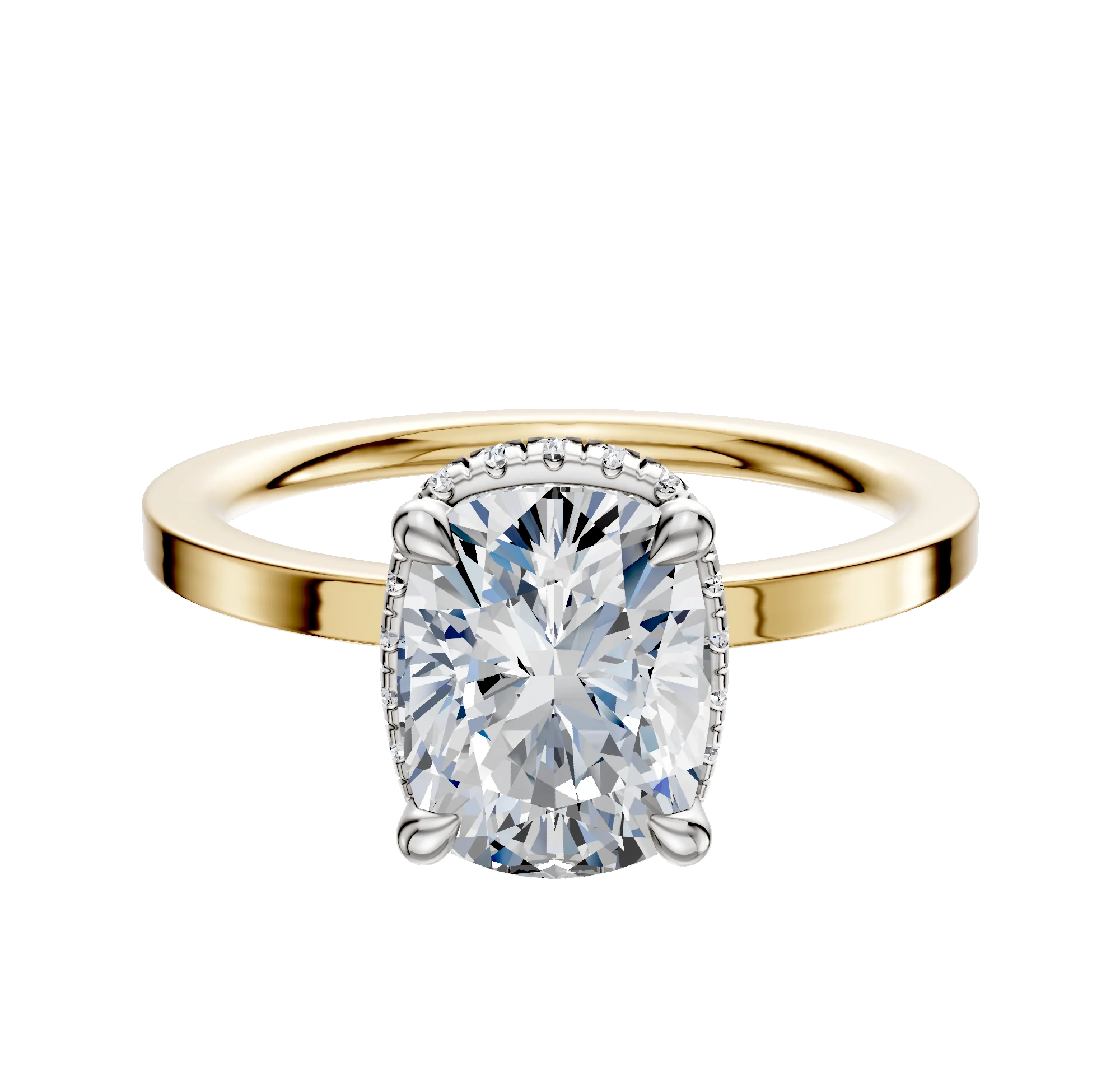 18K Two Tone 4 Prong Collar Classic Flat 1.5mm Engagement Ring