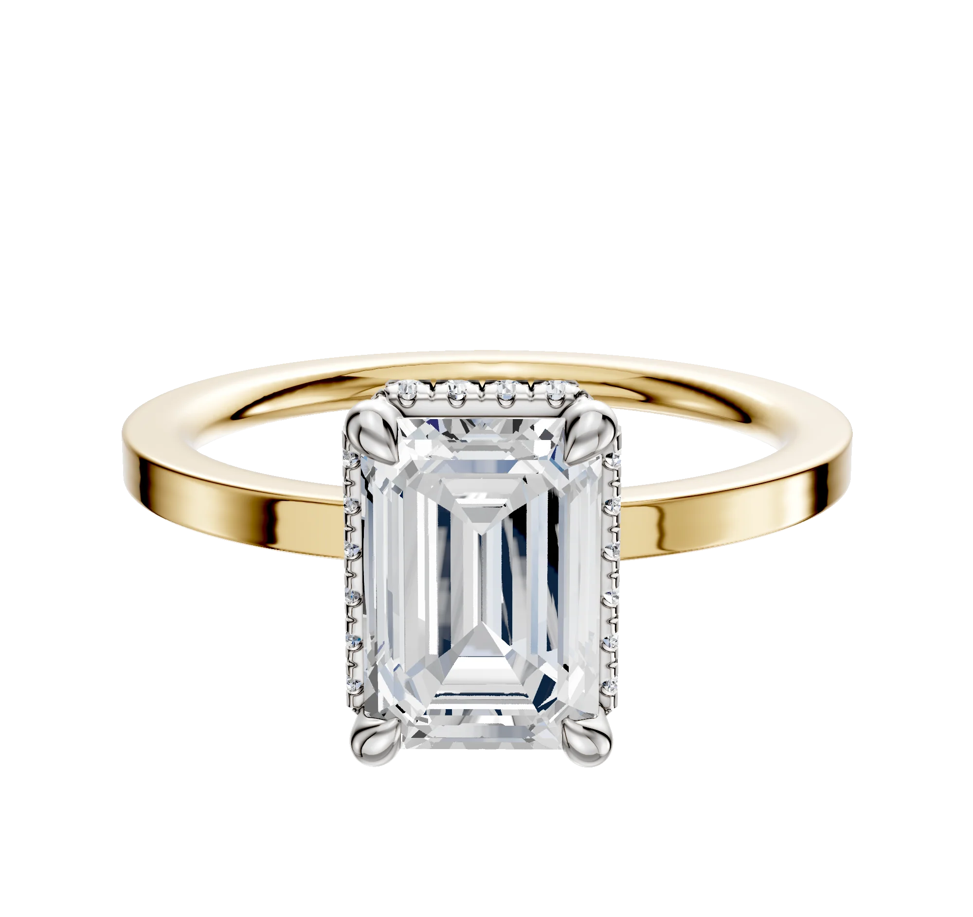 18K Two Tone 4 Prong Collar Classic Flat 1.5mm Engagement Ring