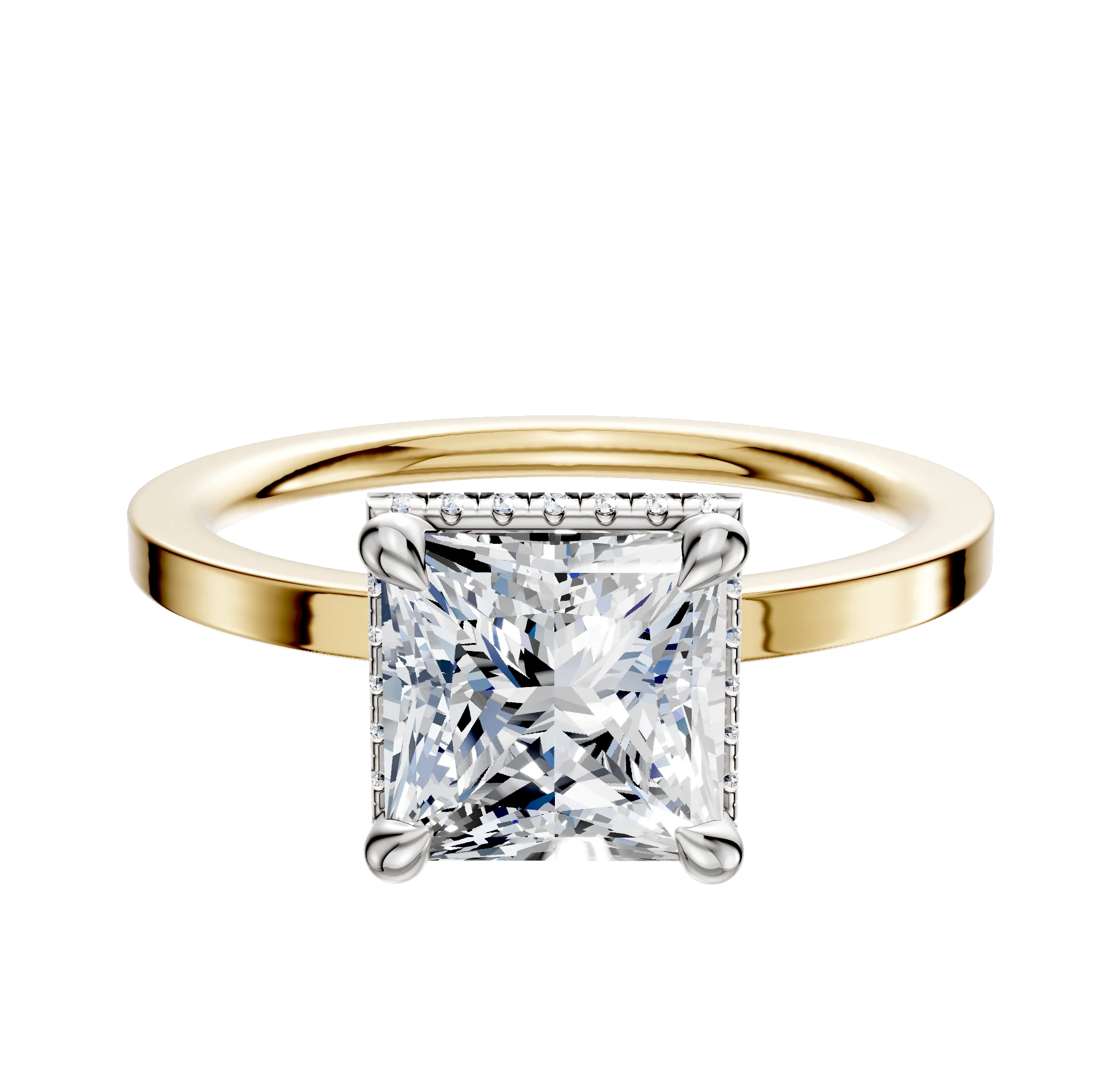 18K Two Tone 4 Prong Collar Classic Flat 1.5mm Engagement Ring