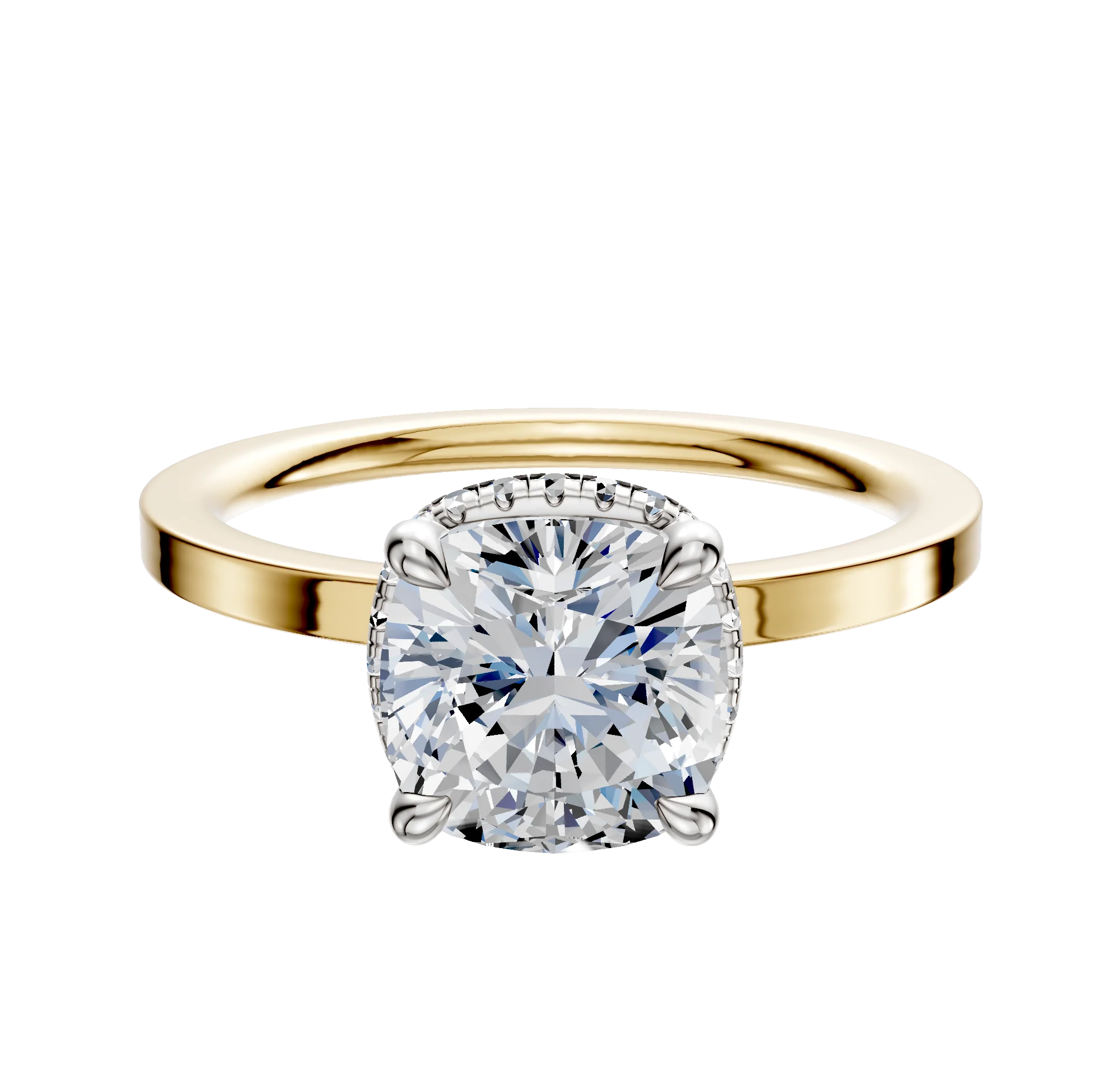 18K Two Tone 4 Prong Collar Classic Flat 1.5mm Engagement Ring