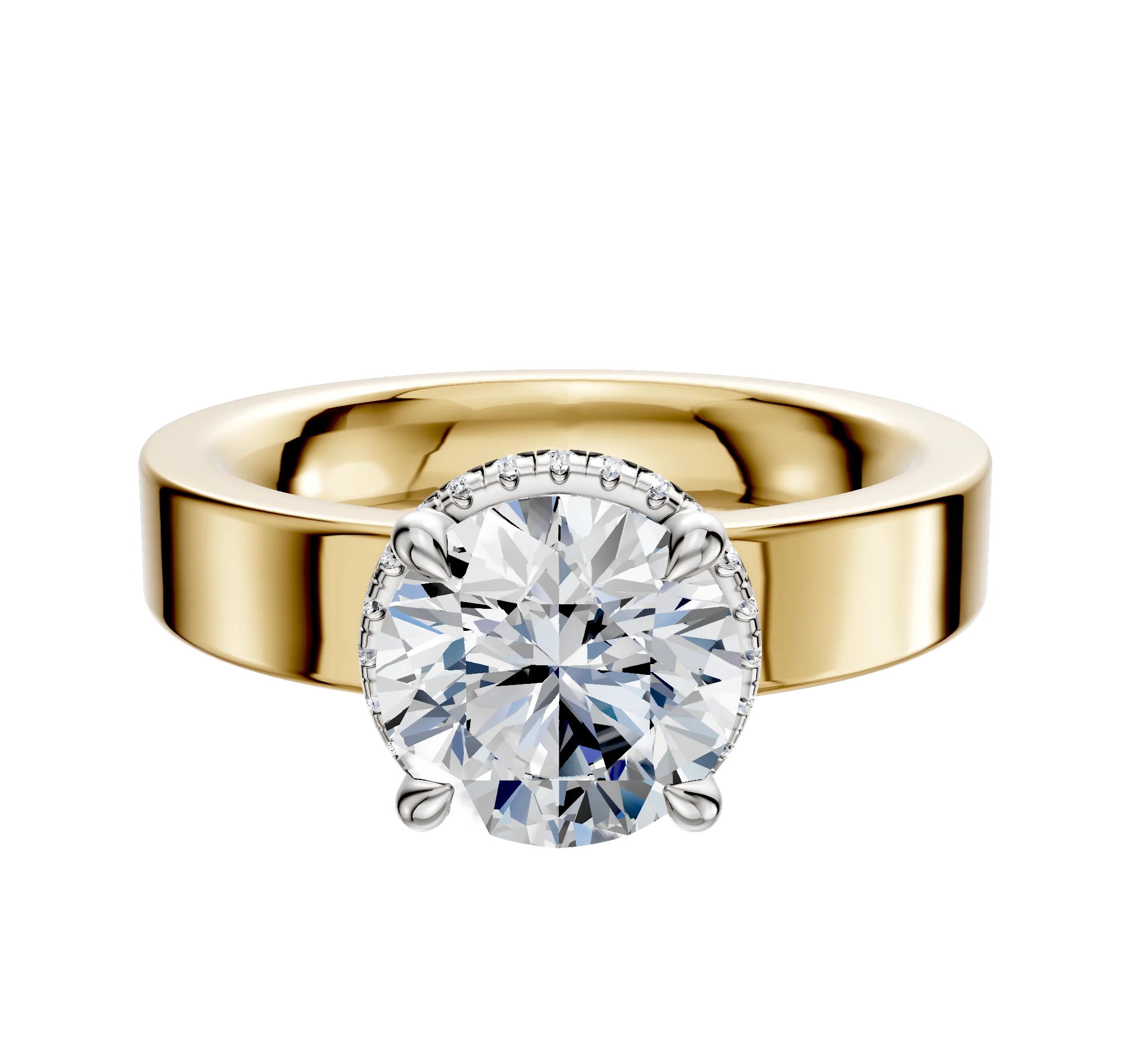 18K Two Tone 4 Prong Collar Classic Flat 4.0mm Engagement Ring