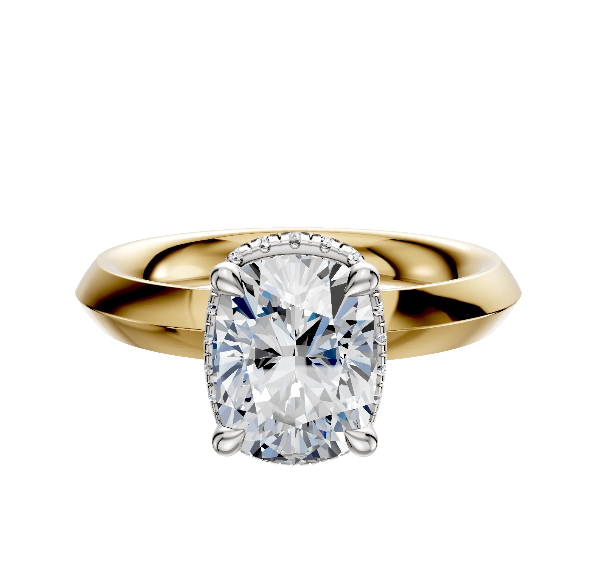 18K Two Tone 4 Prong Collar Classic Knife Edge 3.0mm Engagement Ring