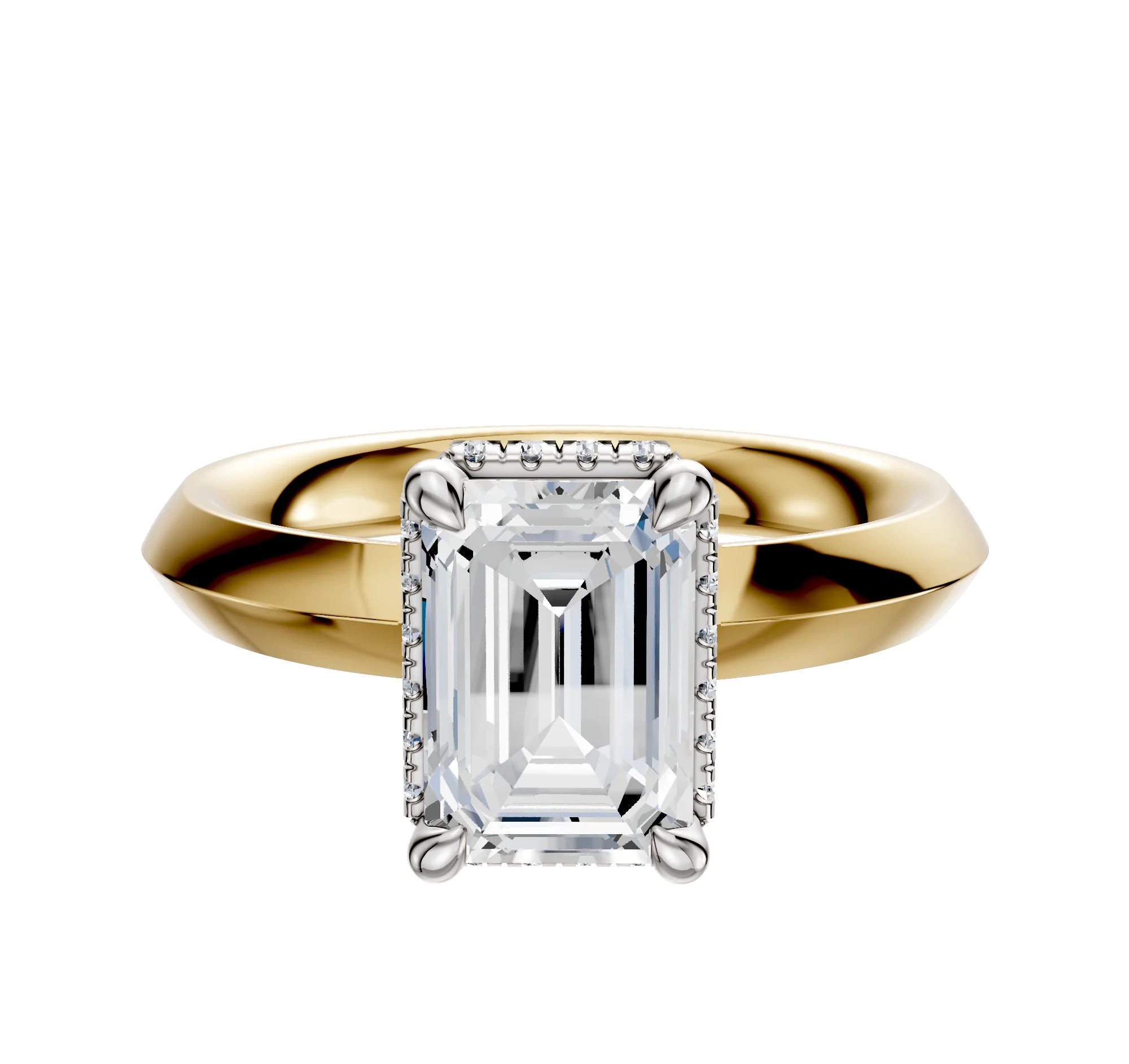 18K Two Tone 4 Prong Collar Classic Knife Edge 3.0mm Engagement Ring