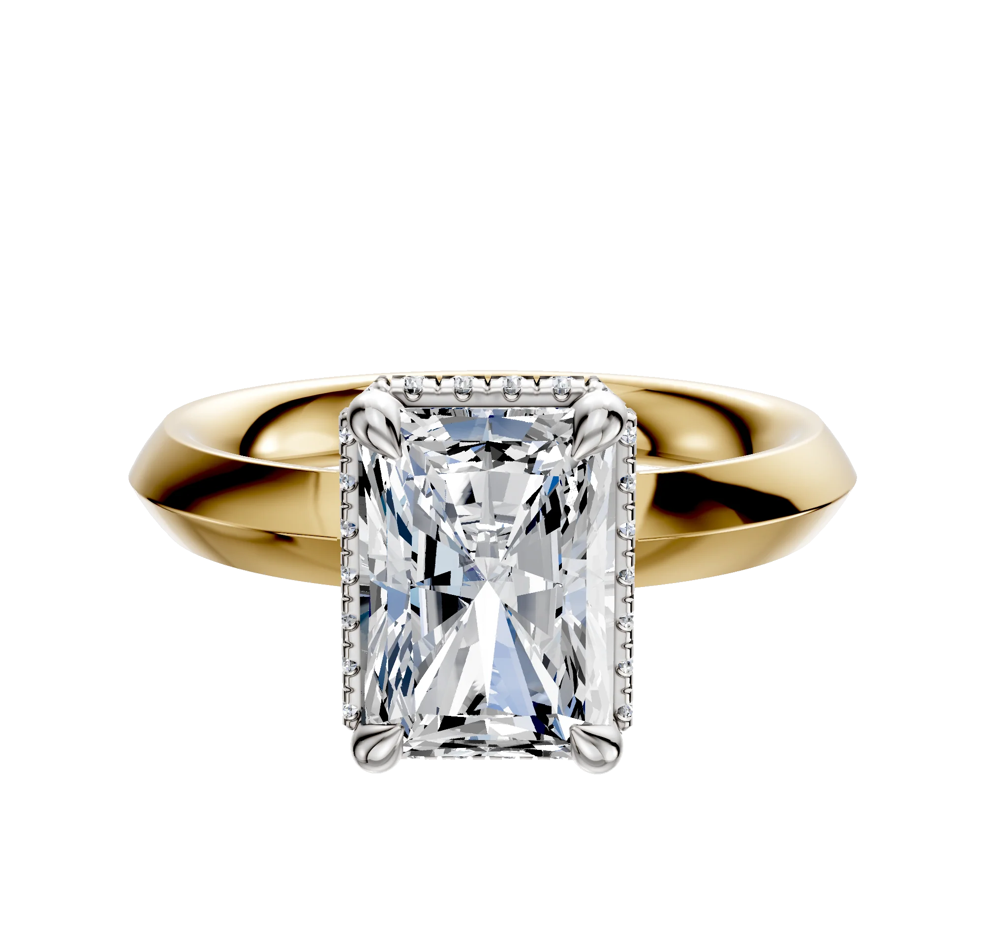 18K Two Tone 4 Prong Collar Classic Knife Edge 3.0mm Engagement Ring