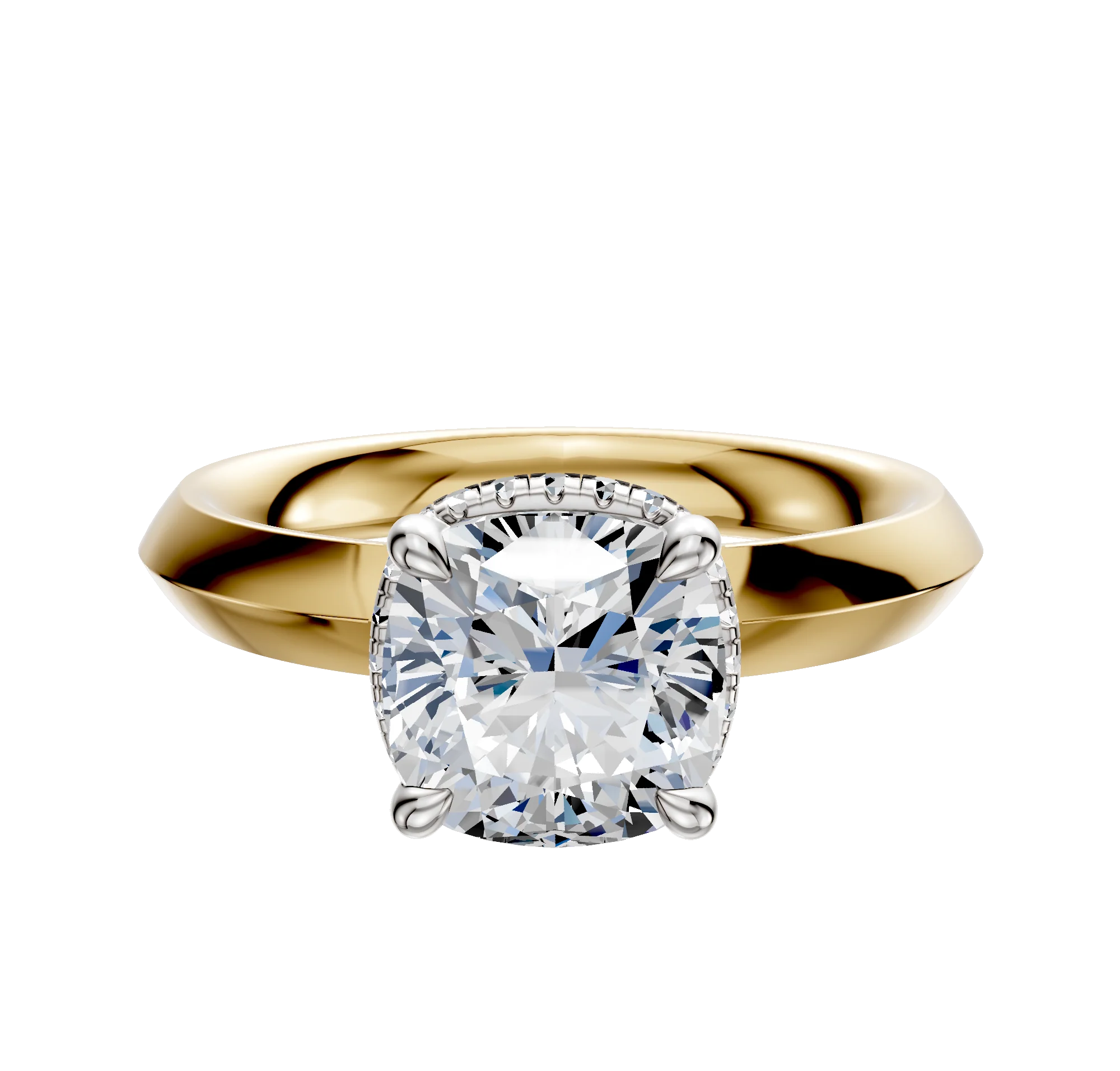 18K Two Tone 4 Prong Collar Classic Knife Edge 3.0mm Engagement Ring