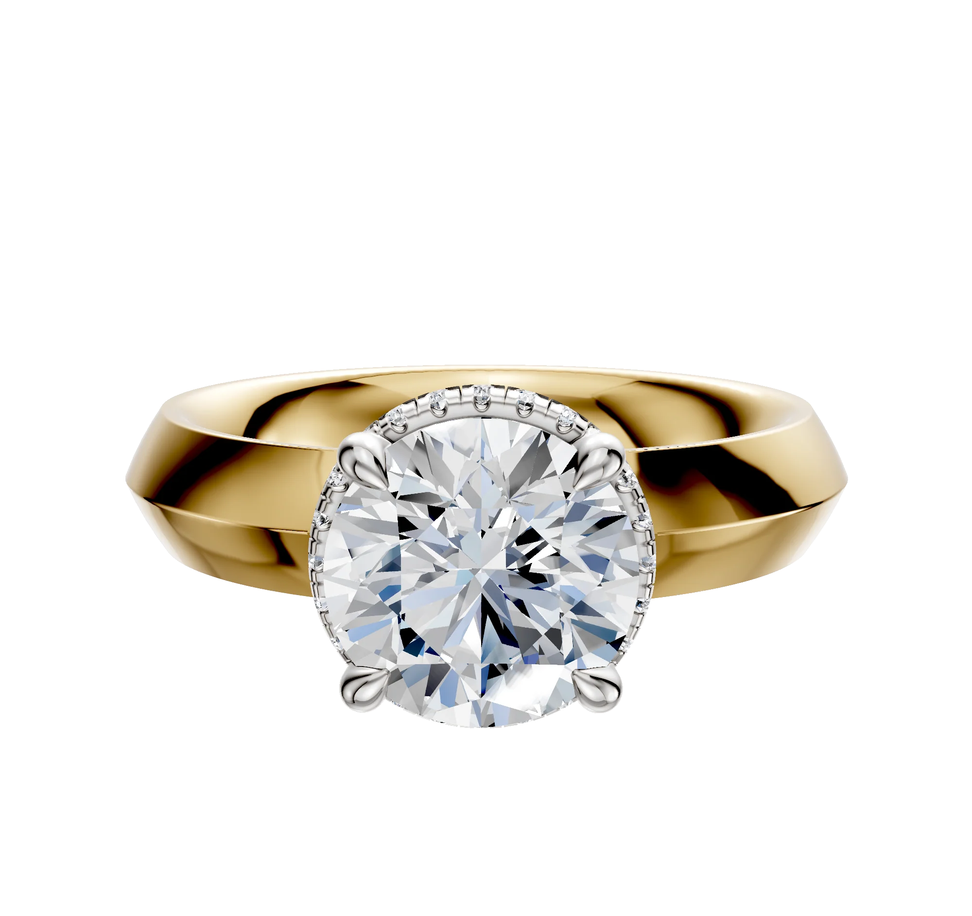 18K Two Tone 4 Prong Collar Classic Knife Edge 4.0mm Engagement Ring