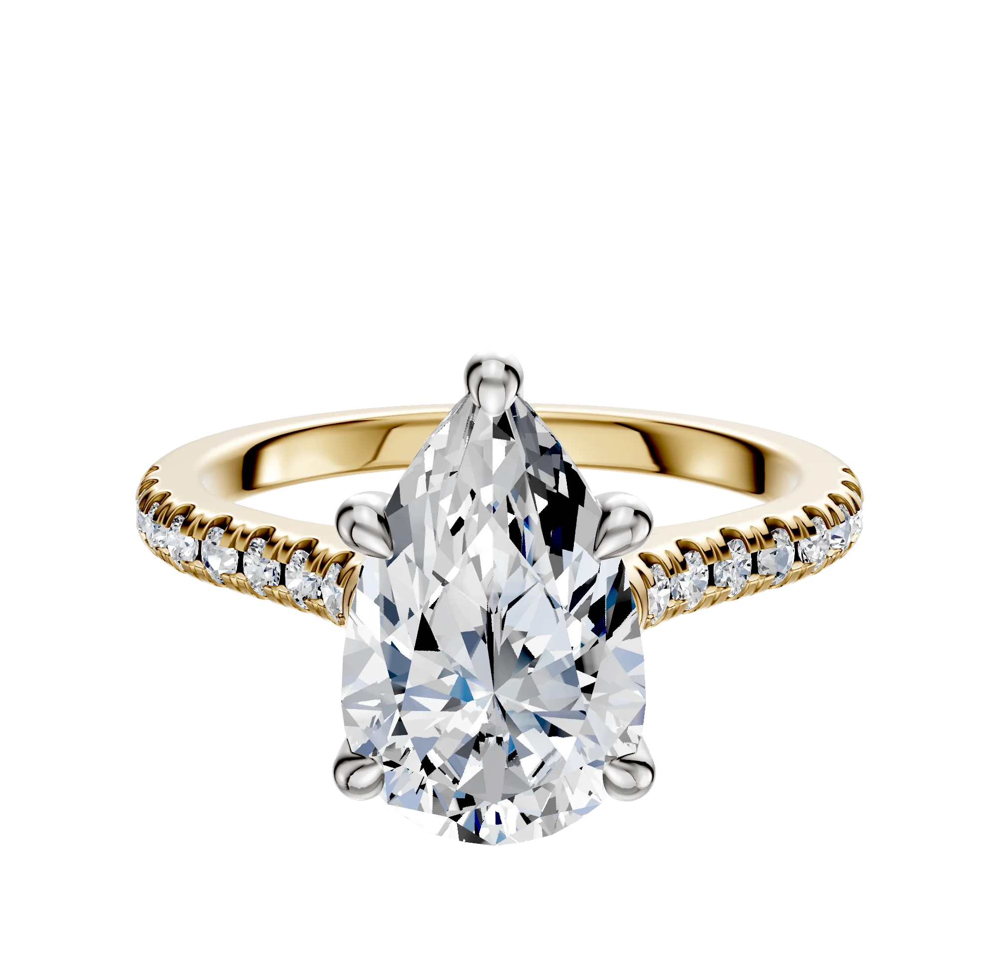 18K Two Tone 4 Prong Hidden Halo Cathedral Dome 1-Row-Pave 2.5mm Engagement Ring