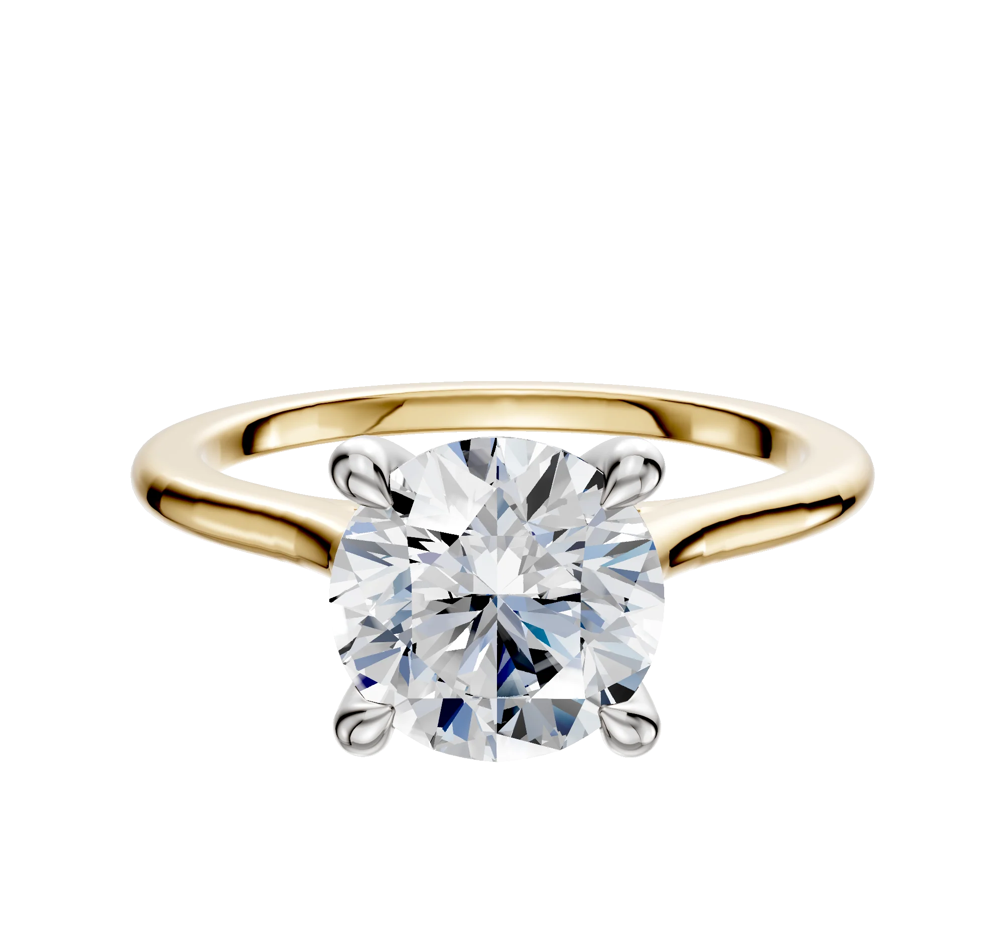 18K Two Tone 4 Prong Hidden Halo Cathedral Dome 1.5mm Engagement Ring