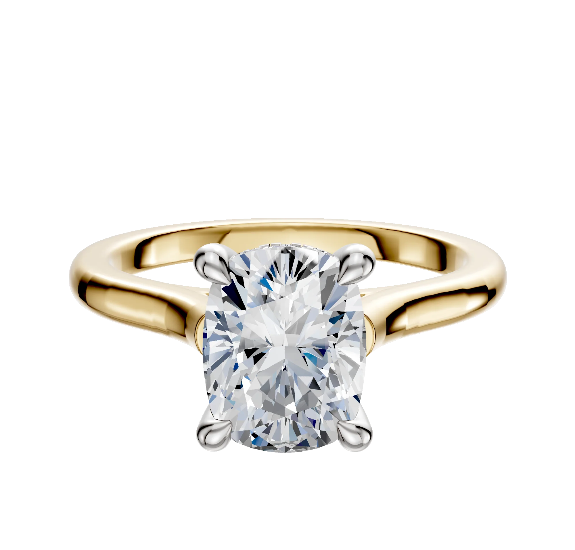 18K Two Tone 4 Prong Hidden Halo Cathedral Dome 2.0mm Engagement Ring