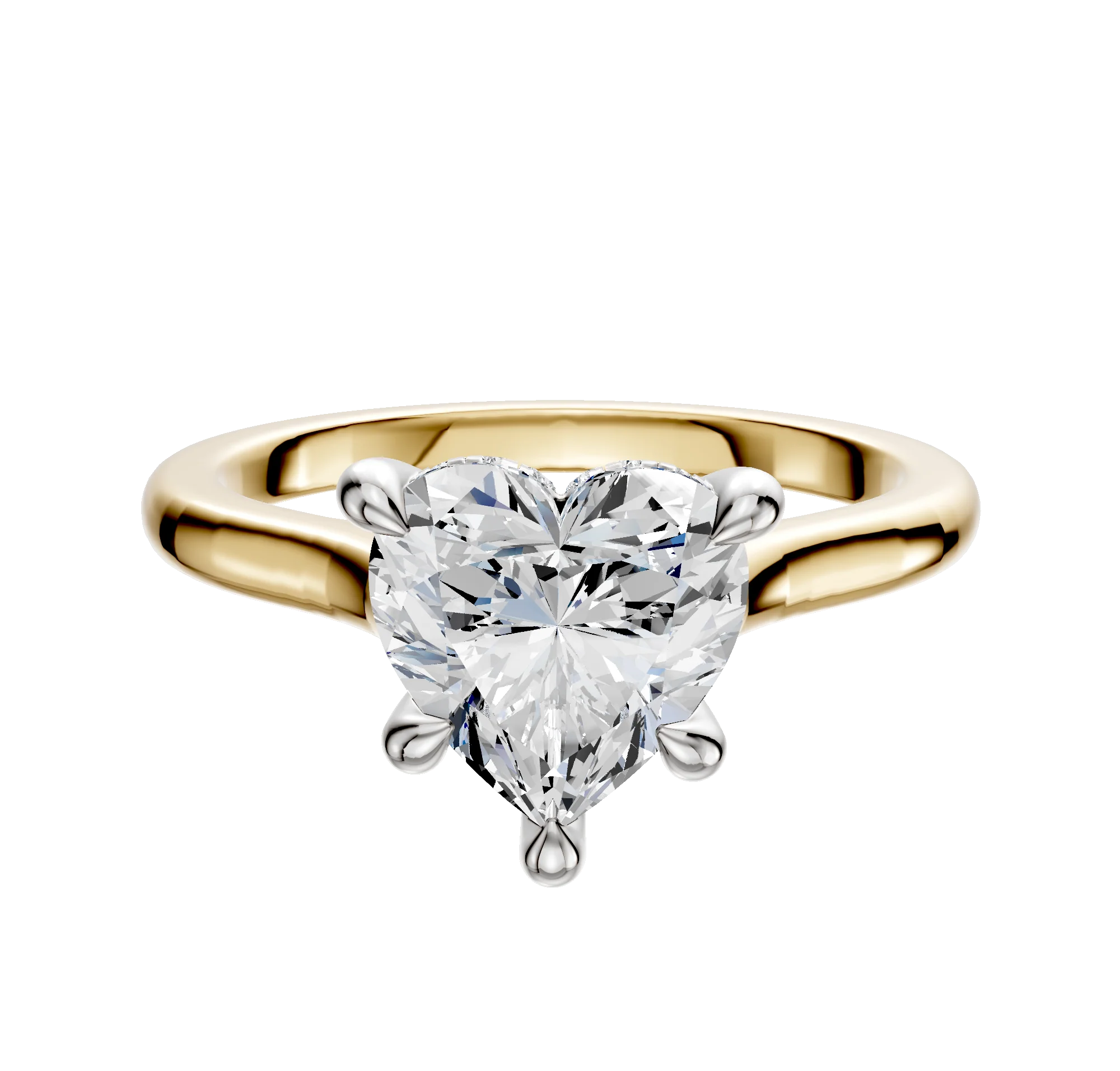 18K Two Tone 4 Prong Hidden Halo Cathedral Dome 2.0mm Engagement Ring
