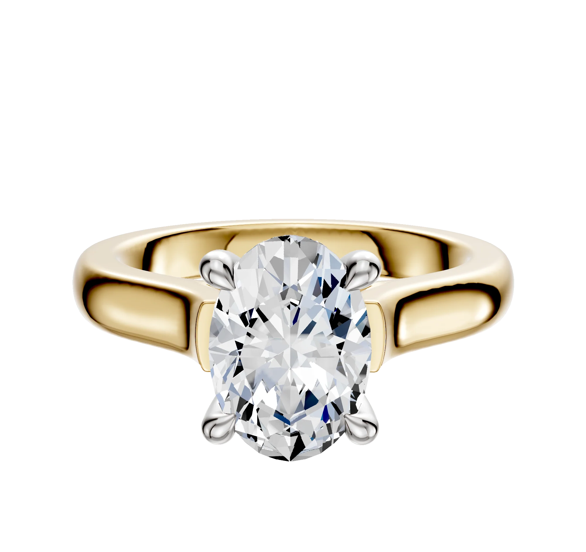 18K Two Tone 4 Prong Hidden Halo Cathedral Dome 3.0mm Engagement Ring