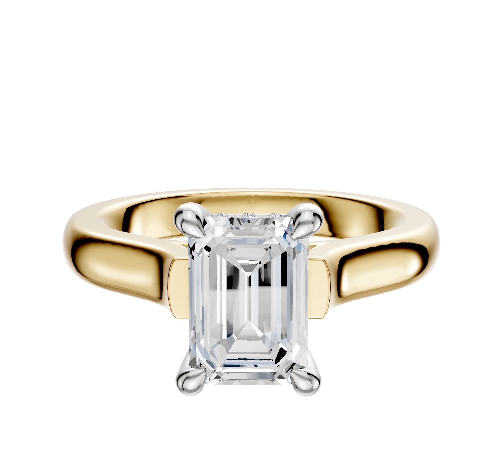 18K Two Tone 4 Prong Hidden Halo Cathedral Dome 3.0mm Engagement Ring