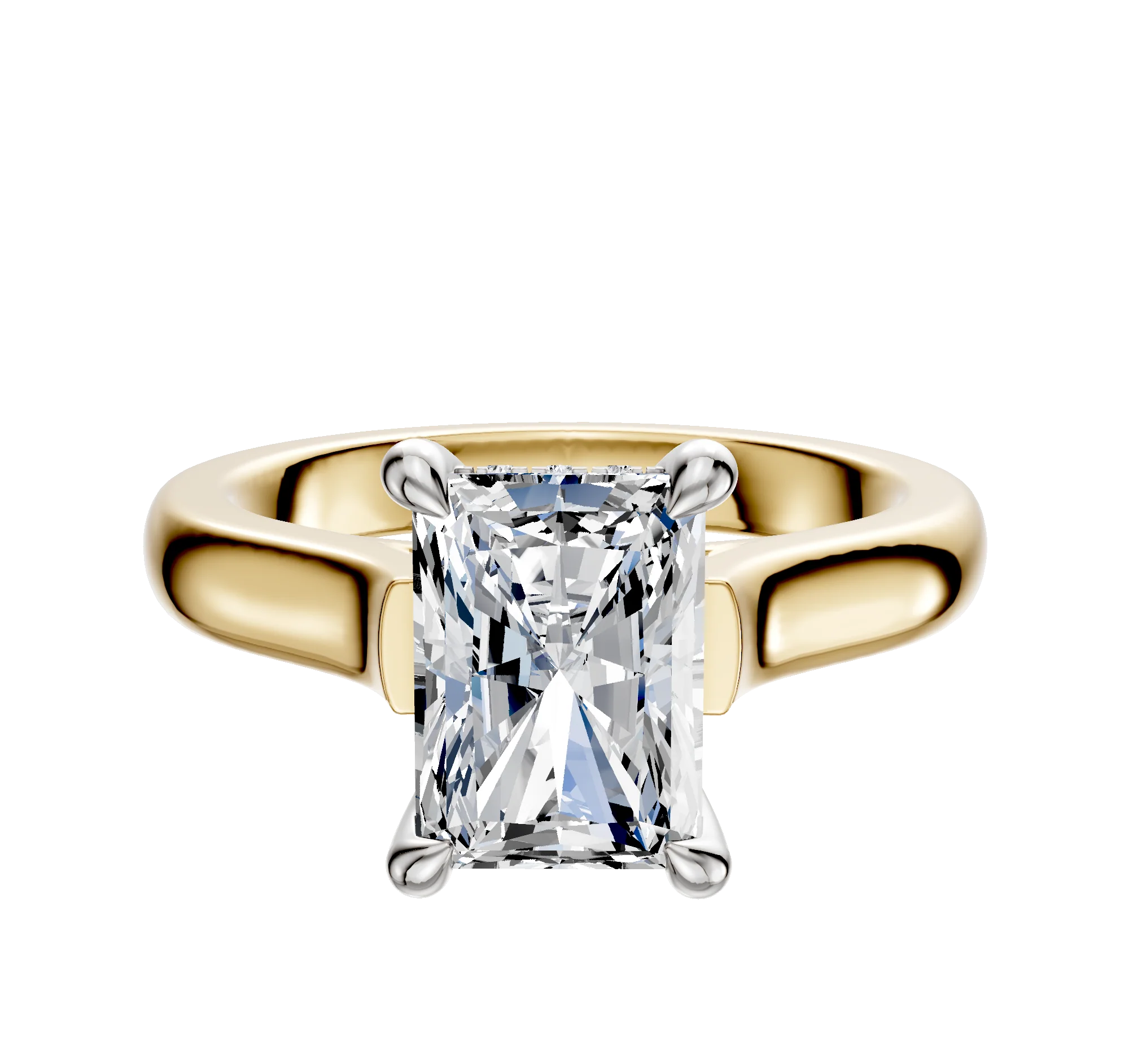 18K Two Tone 4 Prong Hidden Halo Cathedral Dome 3.0mm Engagement Ring