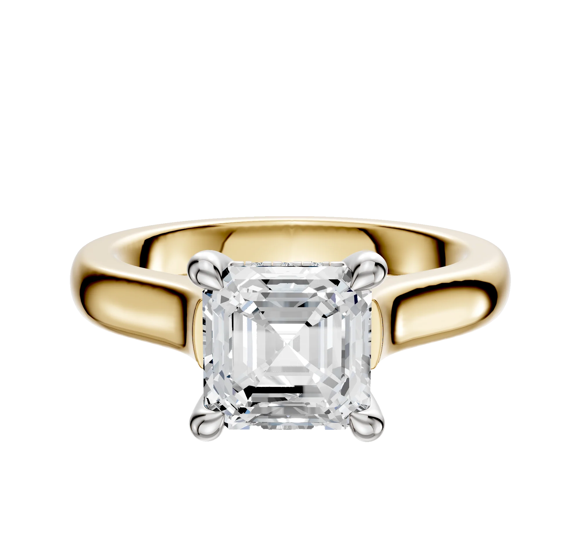 18K Two Tone 4 Prong Hidden Halo Cathedral Dome 3.0mm Engagement Ring
