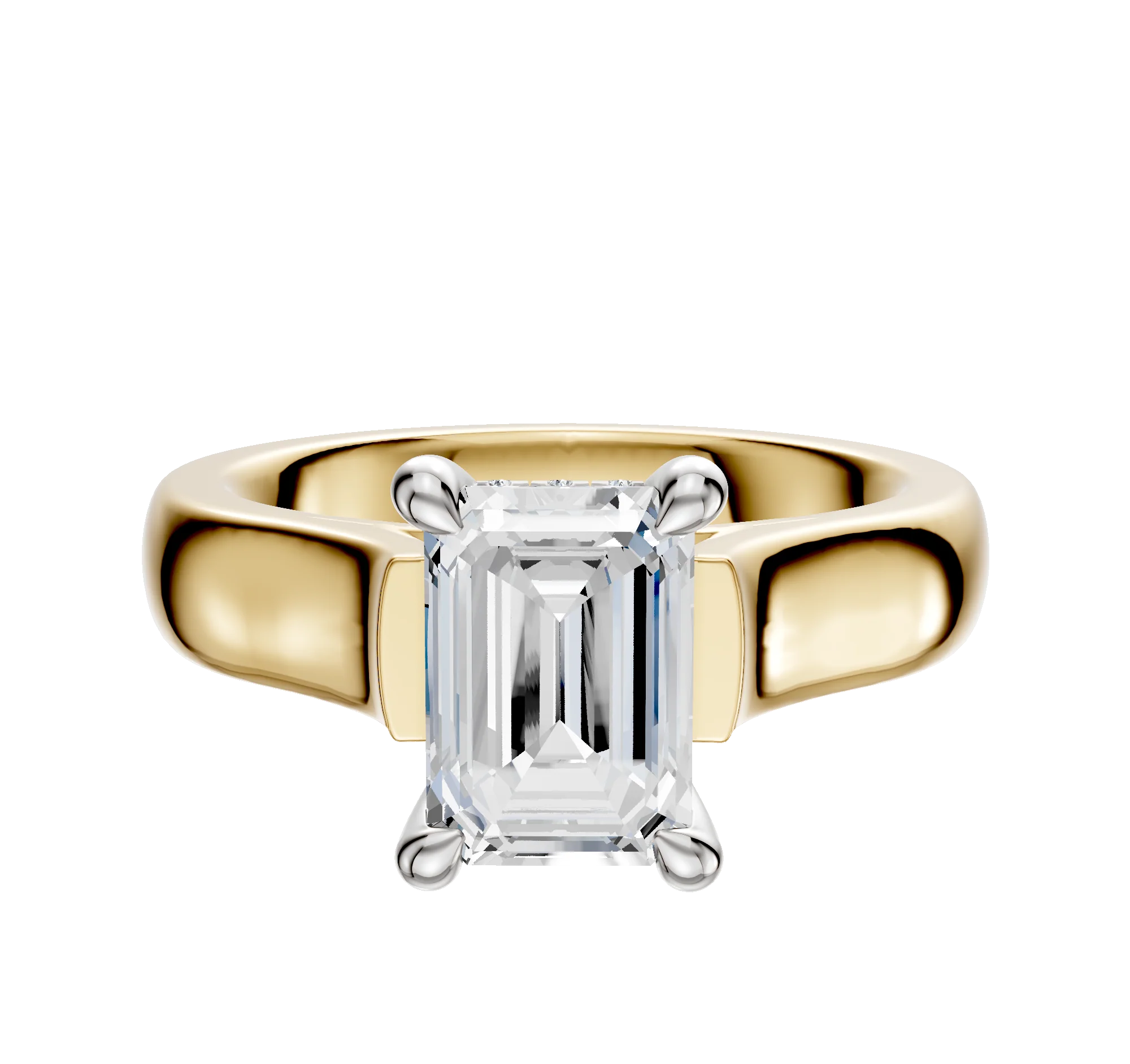 18K Two Tone 4 Prong Hidden Halo Cathedral Dome 4.0mm Engagement Ring