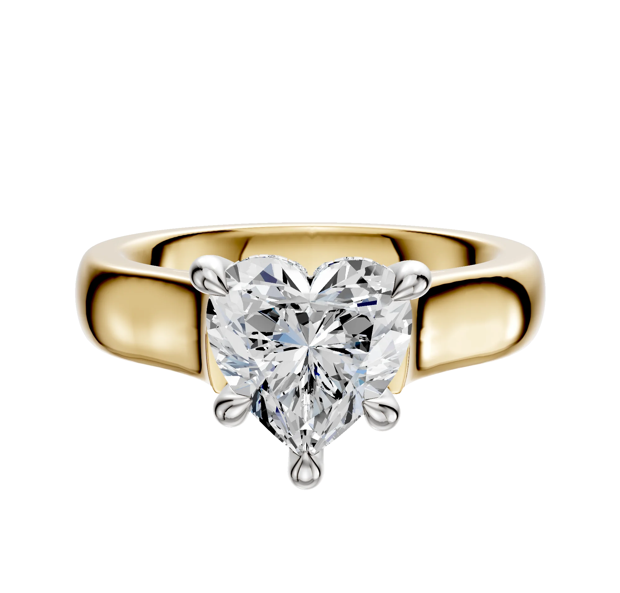 18K Two Tone 4 Prong Hidden Halo Cathedral Dome 4.0mm Engagement Ring