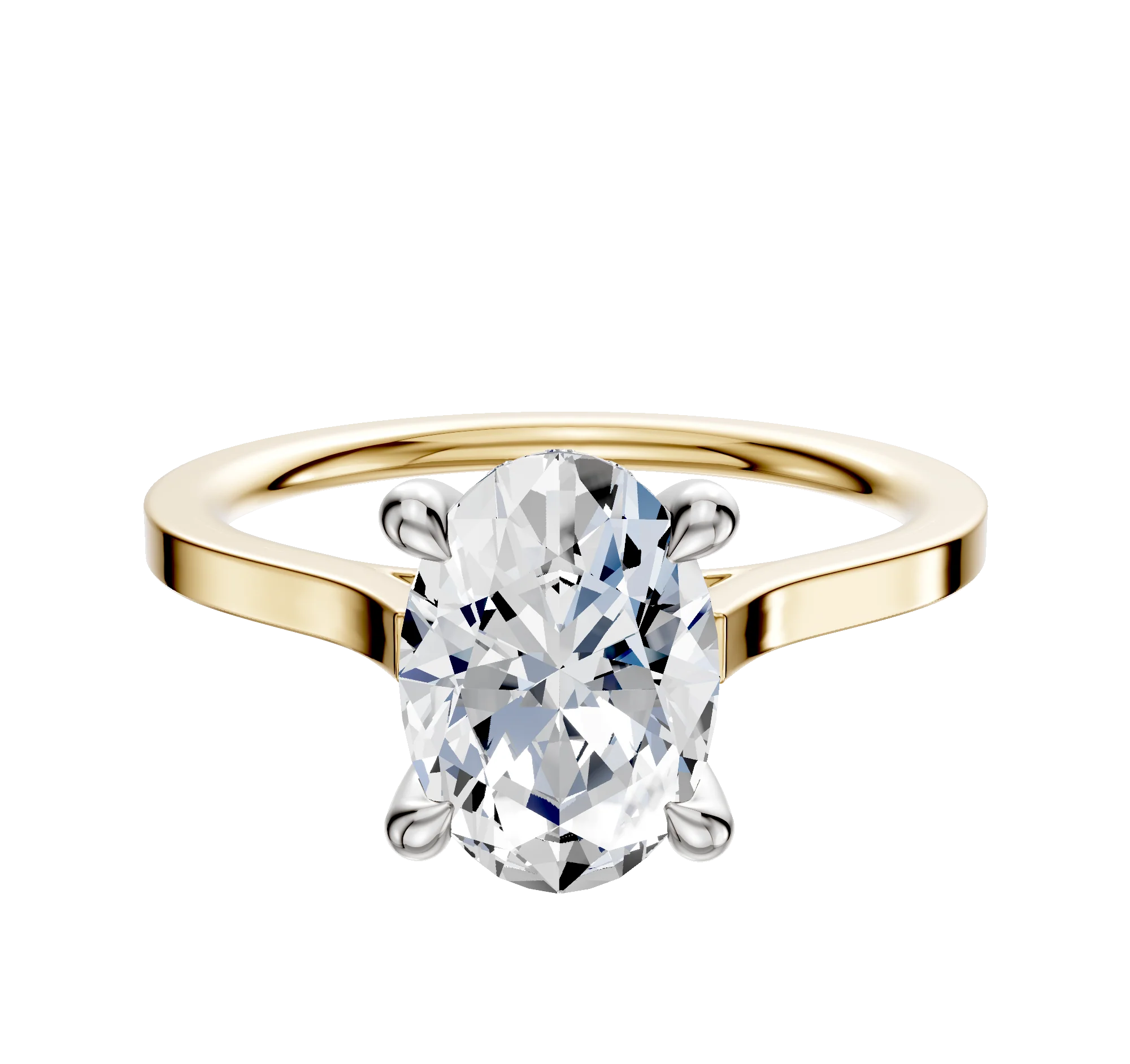 18K Two Tone 4 Prong Hidden Halo Cathedral Flat 1.5mm Engagement Ring