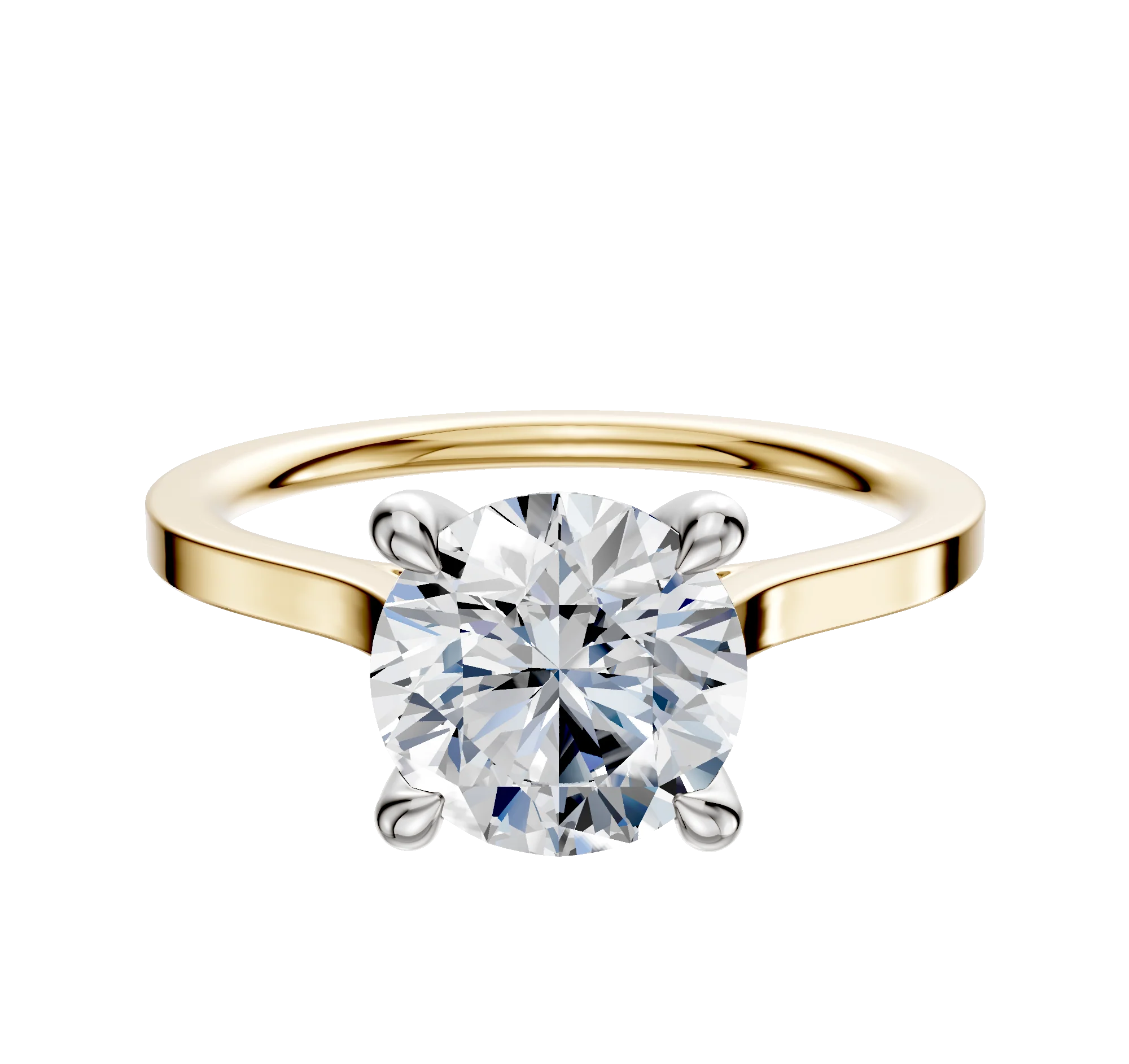 18K Two Tone 4 Prong Hidden Halo Cathedral Flat 1.5mm Engagement Ring